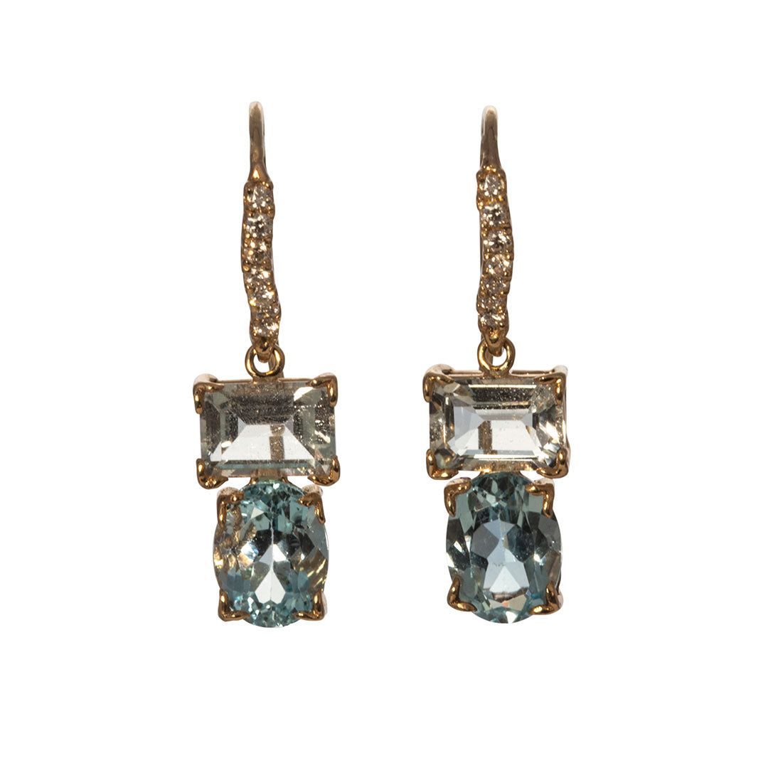 Tai Fine 14k Gold White Topaz Double Drop Earrings