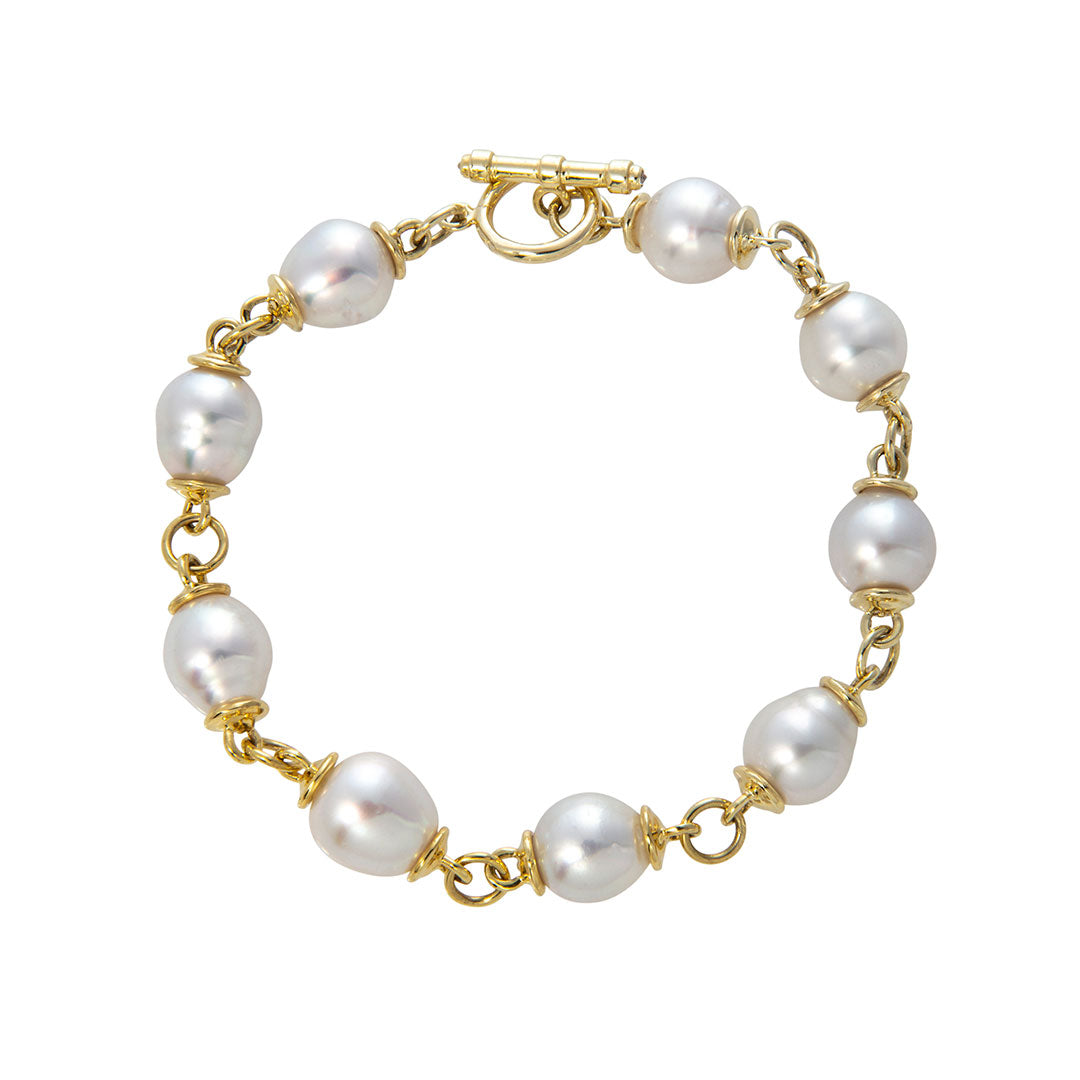 Gold Monogram Charm Bracelet with Pearl Silver Plated / Interlocking Script