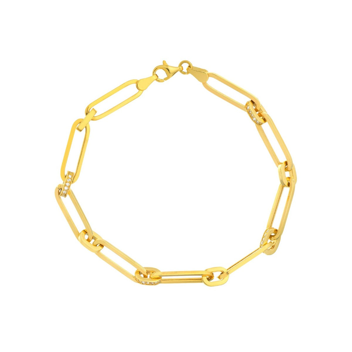 14K Yellow Gold Paper Clip Diamond Chain Bracelet