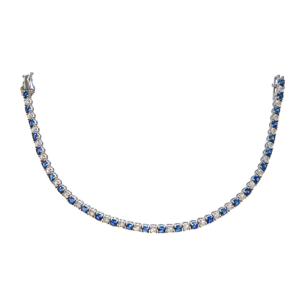 WHITE GOLD FINISH Created Diamond Blue Sapphire Round Cut Tennis Bracelet Including Gift Box | Perfect Gift For outlets Men, Women, Birthdays, Party