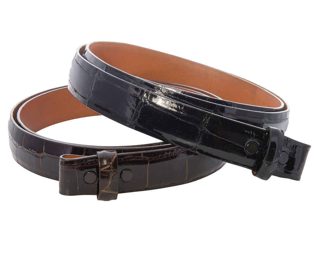 Brown Glossy Alligator Leather Belt Strap - 1 1/4 > 1 Taper