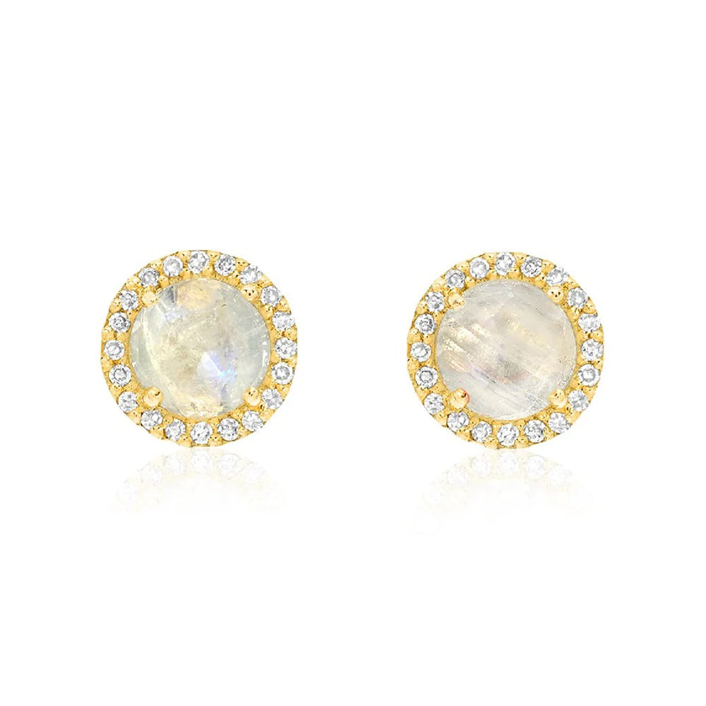 Natural 0.40 Ct. Rainbow Moonstone deals Pave Diamond Delicate Dainty Stud Earrings Solid 14k Yellow Gold Wedding Fine Jewelry Tiny Stud Earring