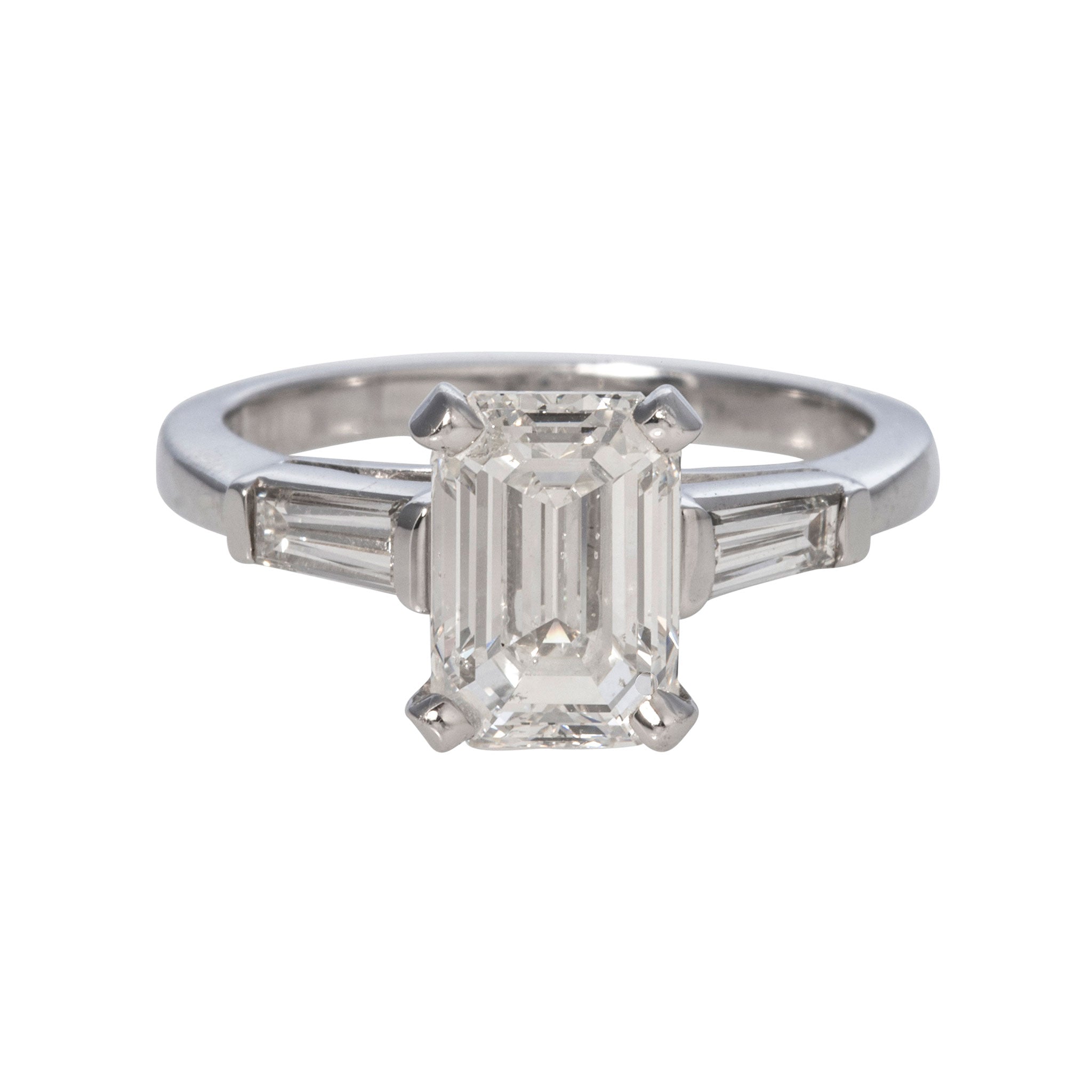 2.39ct Emerald-Cut Center & .34ct Baguette Side Diamond Platinum Ring