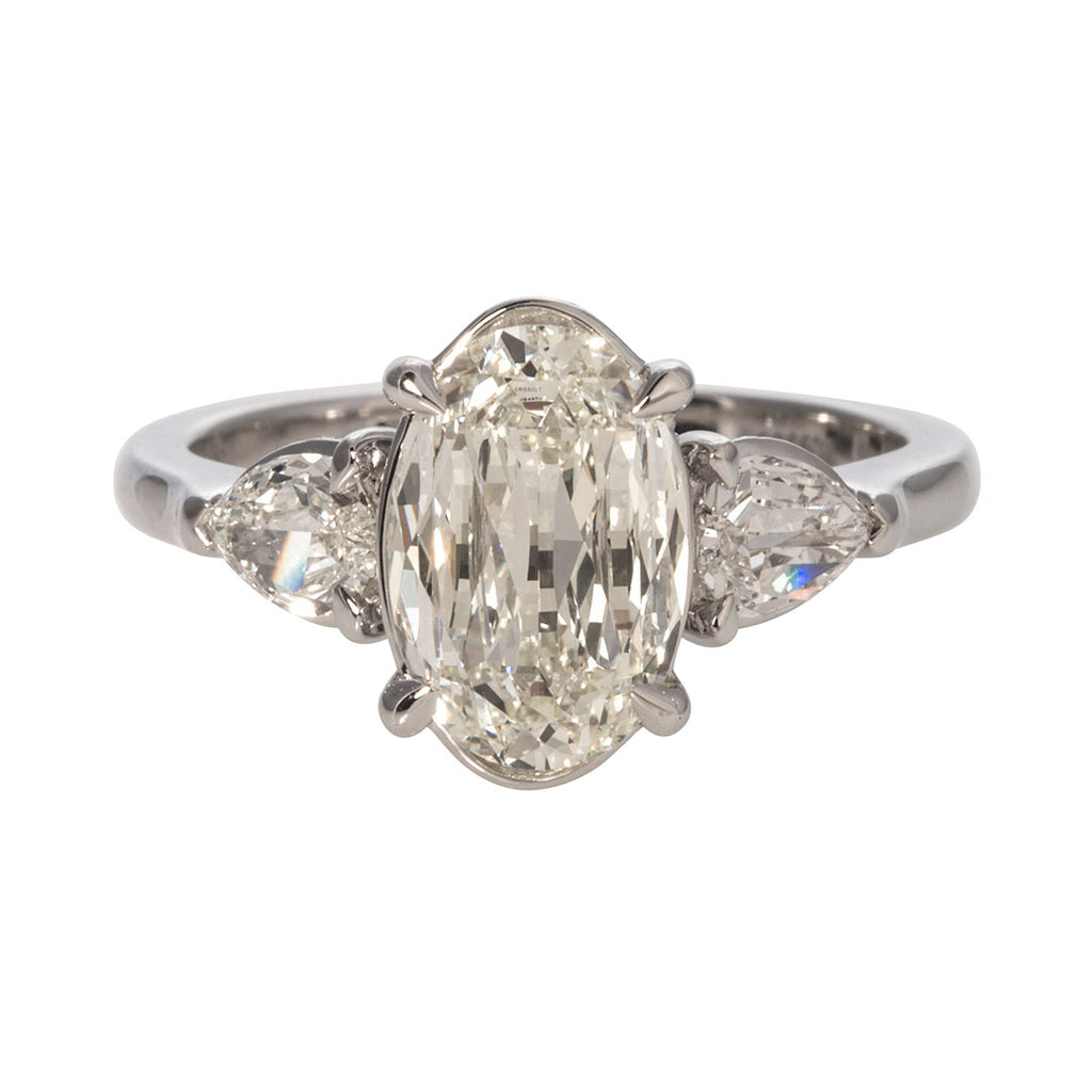 1.90ct Antique Diamond Pear Three-Stone Engagement Ring by Marrow Fine