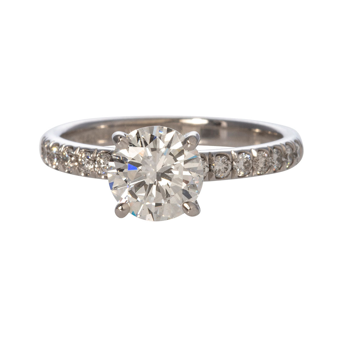 Round Solitaire Engagement Ring with Pave Diamonds in 14k White