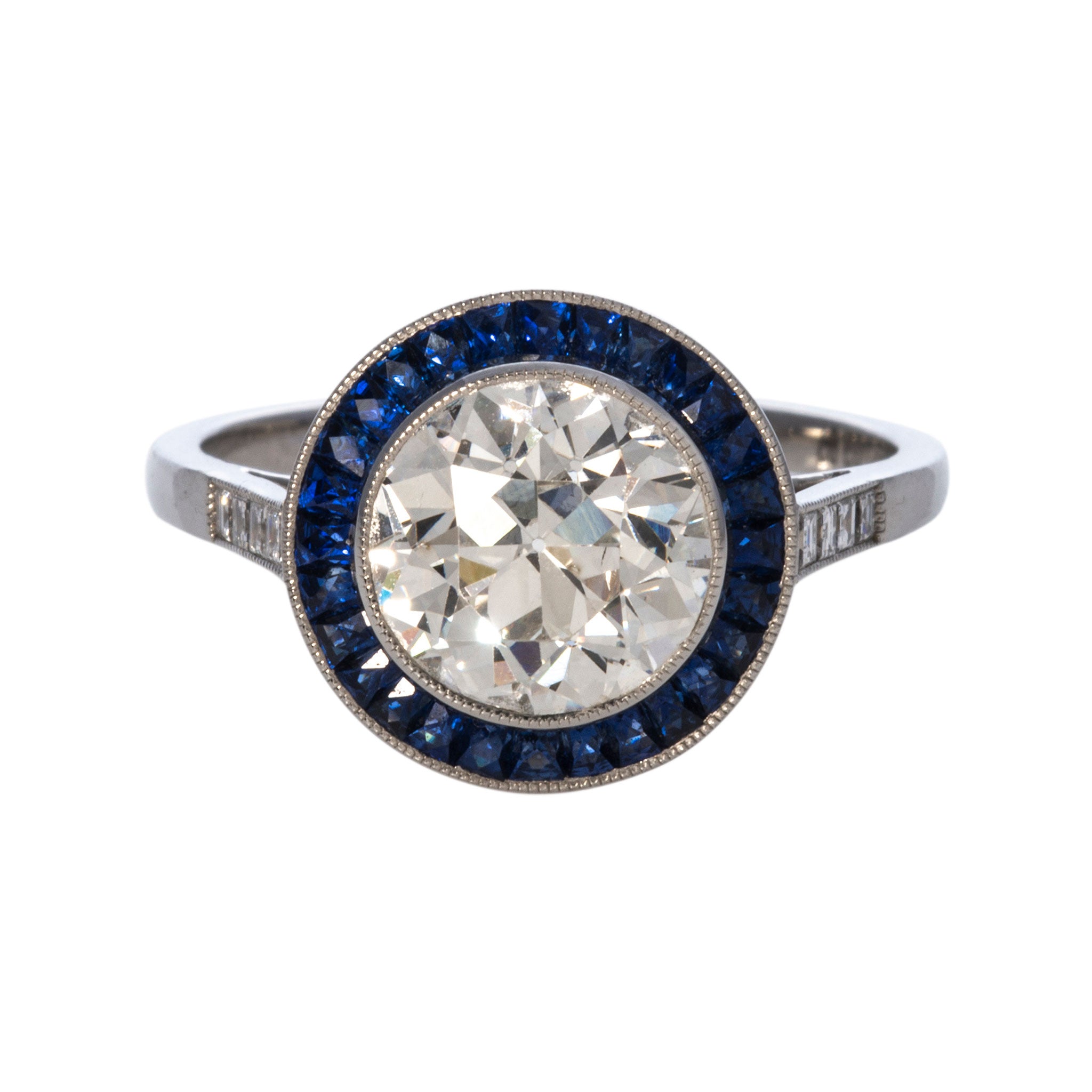 Art Deco Style 2ct Diamond & Sapphire Platinum Engagement Ring