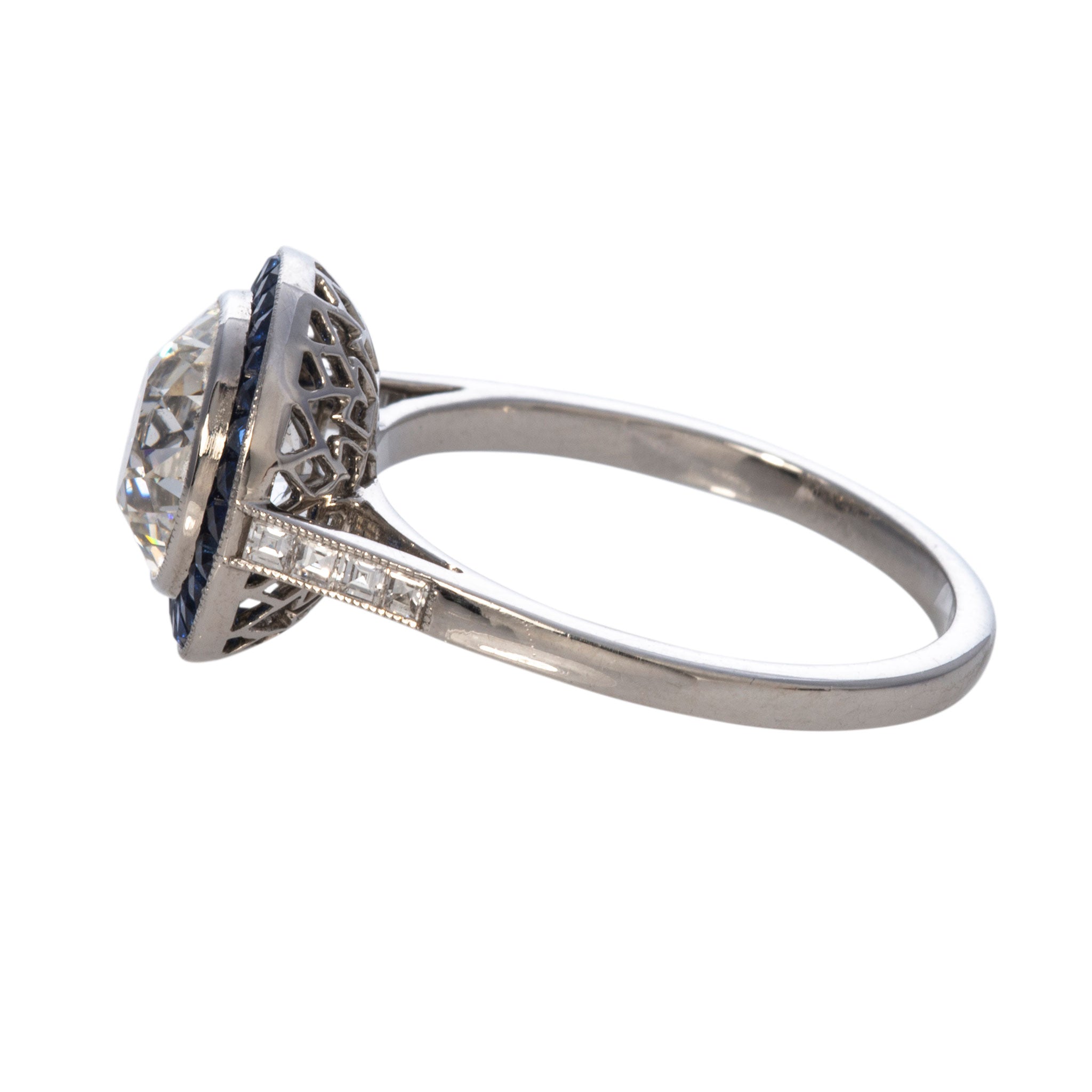 Art Deco Style 2ct Diamond & Sapphire Platinum Engagement Ring