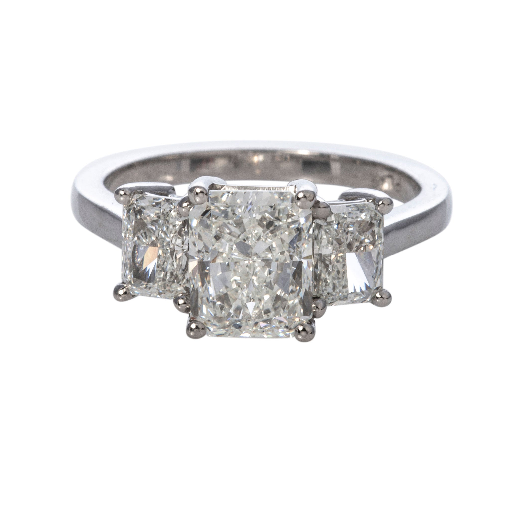 2ct Radiant Diamond Three Stone Platinum Engagement Ring