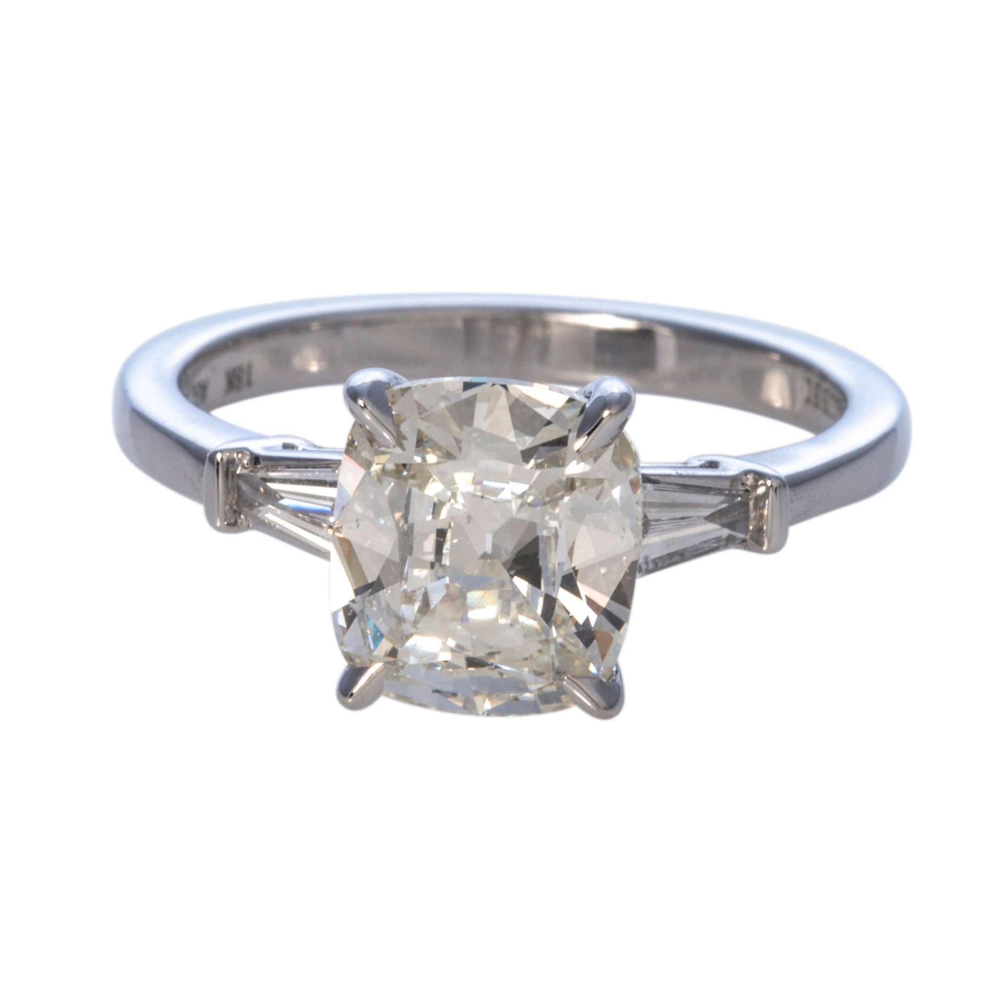 2.2ct Cushion Diamond Three Stone 18K Gold Engagement Ring