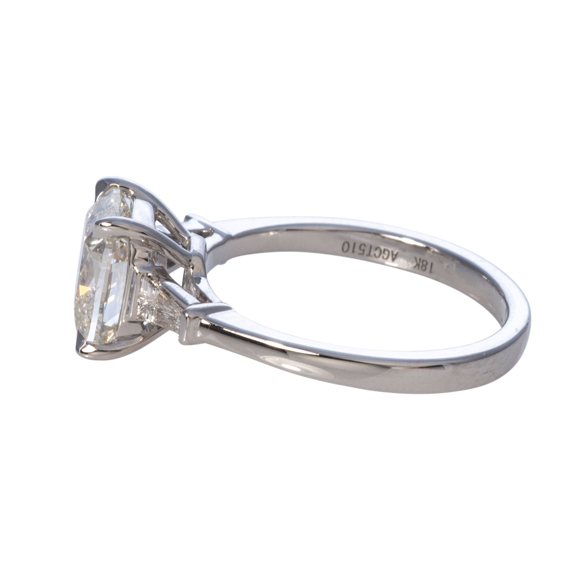 2.2ct Cushion Diamond Three Stone 18K Gold Engagement Ring