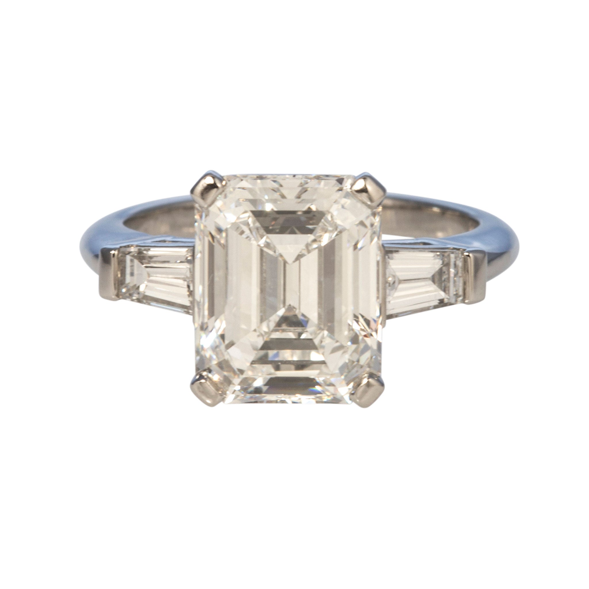 3.42ctw Emerald-Cut & Baguette Diamond Three-Stone Platinum Ring