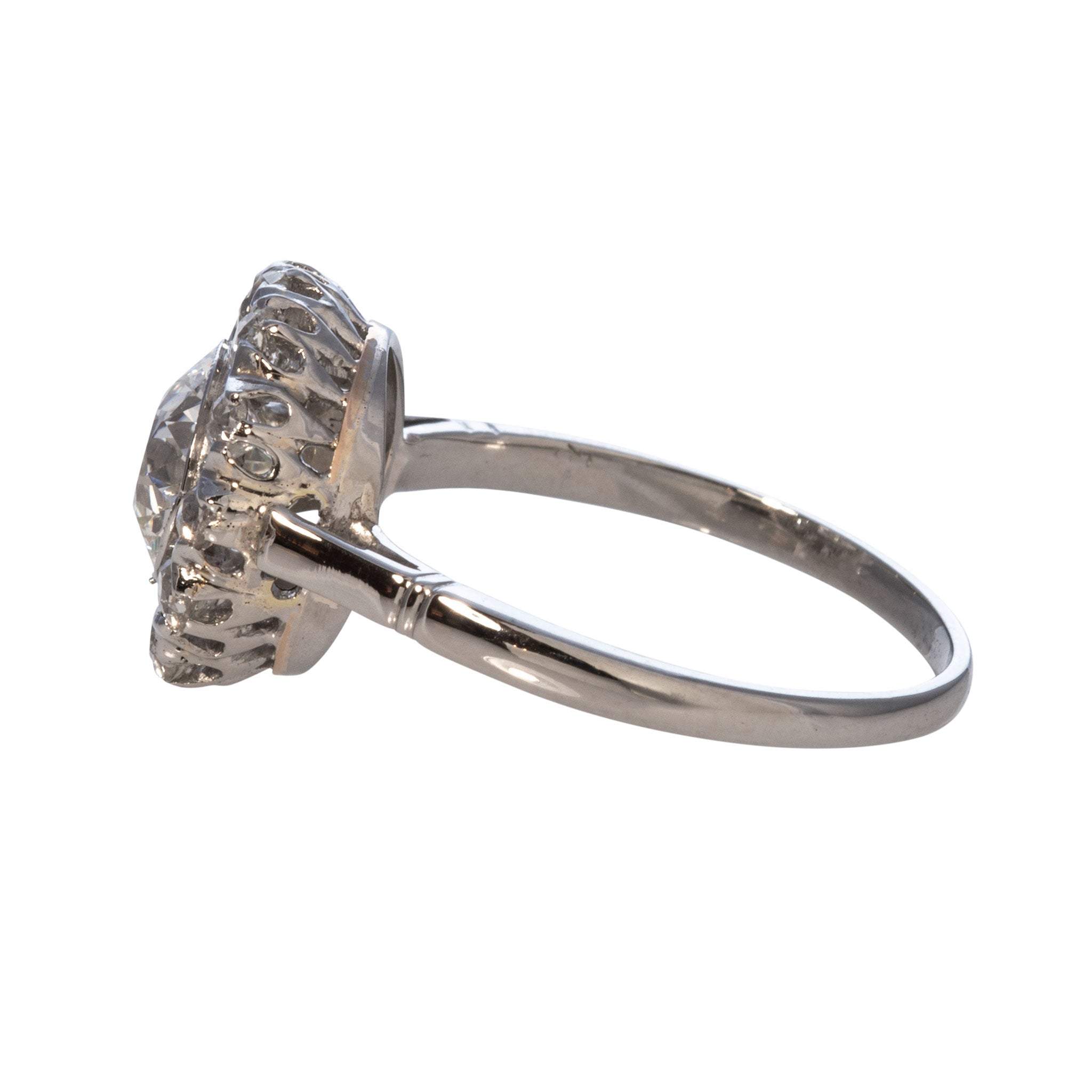 Edwardian 1.77ctw Old Transitional Cut Diamond Cluster Platinum Ring