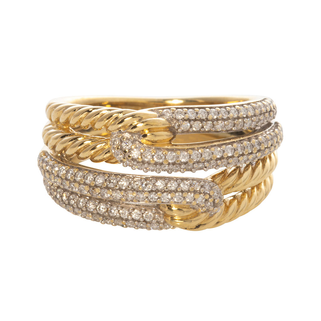 14K Yellow Gold Twisted Rope Pave Diamond Connector Ring