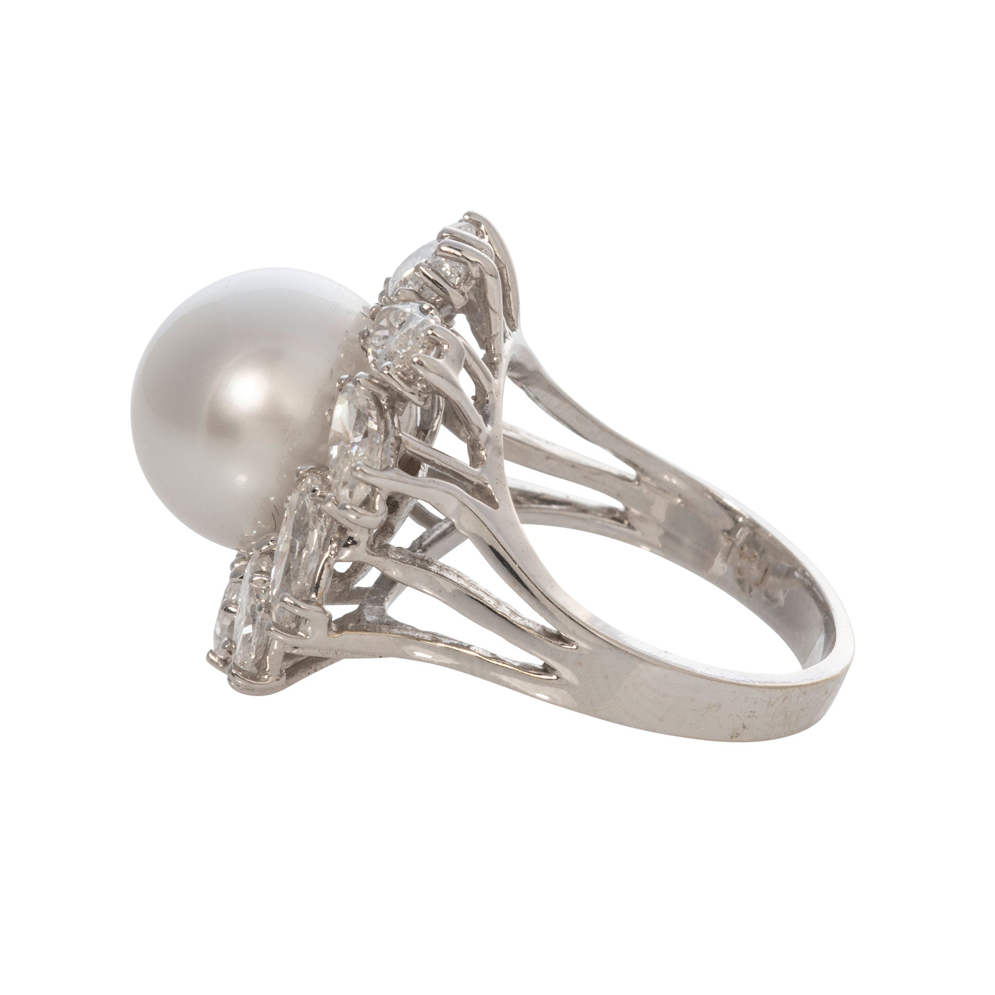 Estate South Sea Pearl u0026 Marquise Diamond 18K Gold Ring