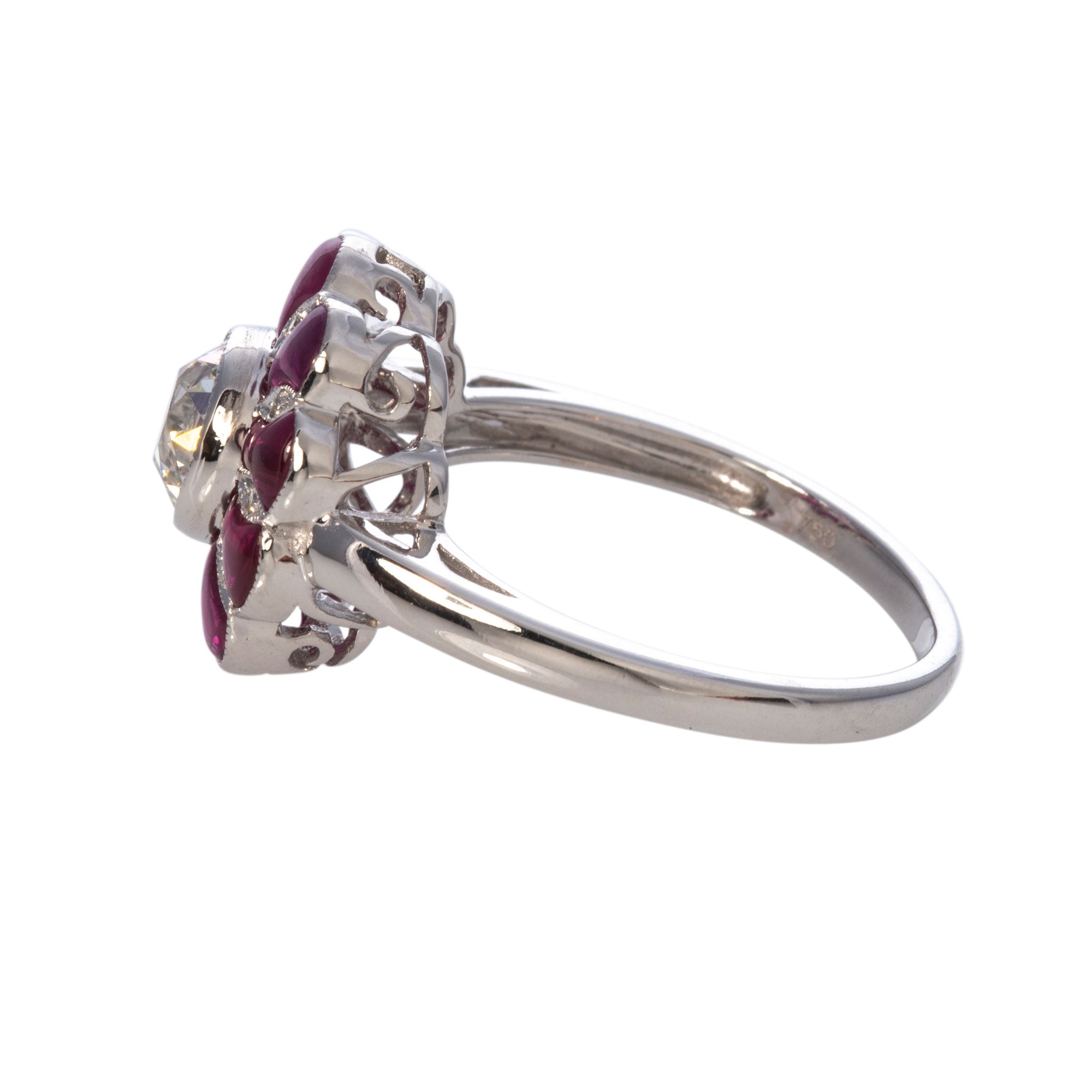 Art Deco Diamond & Cabochon Ruby 18K Gold Ring
