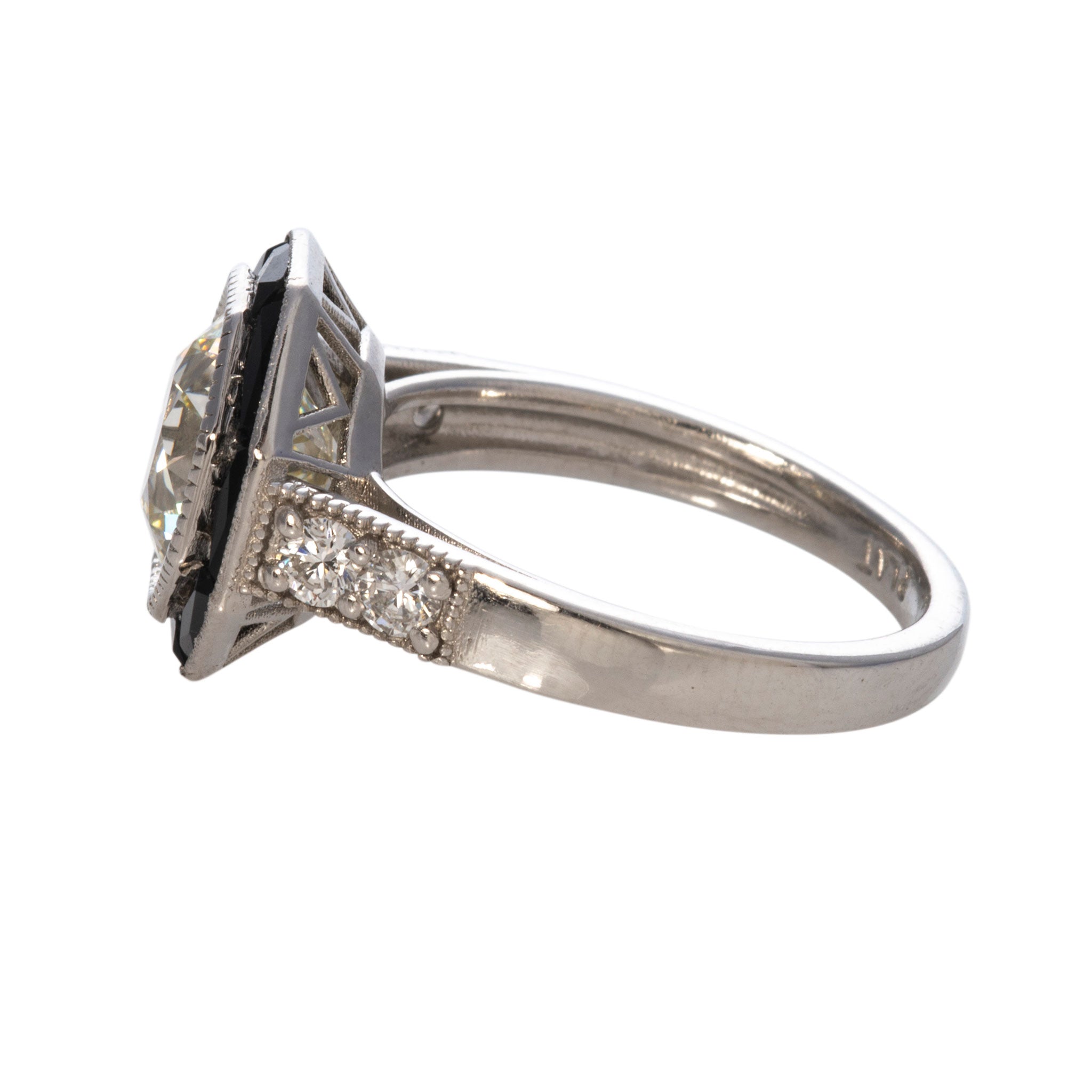 Art Deco 2.67ct Diamond & Onyx Octagonal Halo Platinum Ring