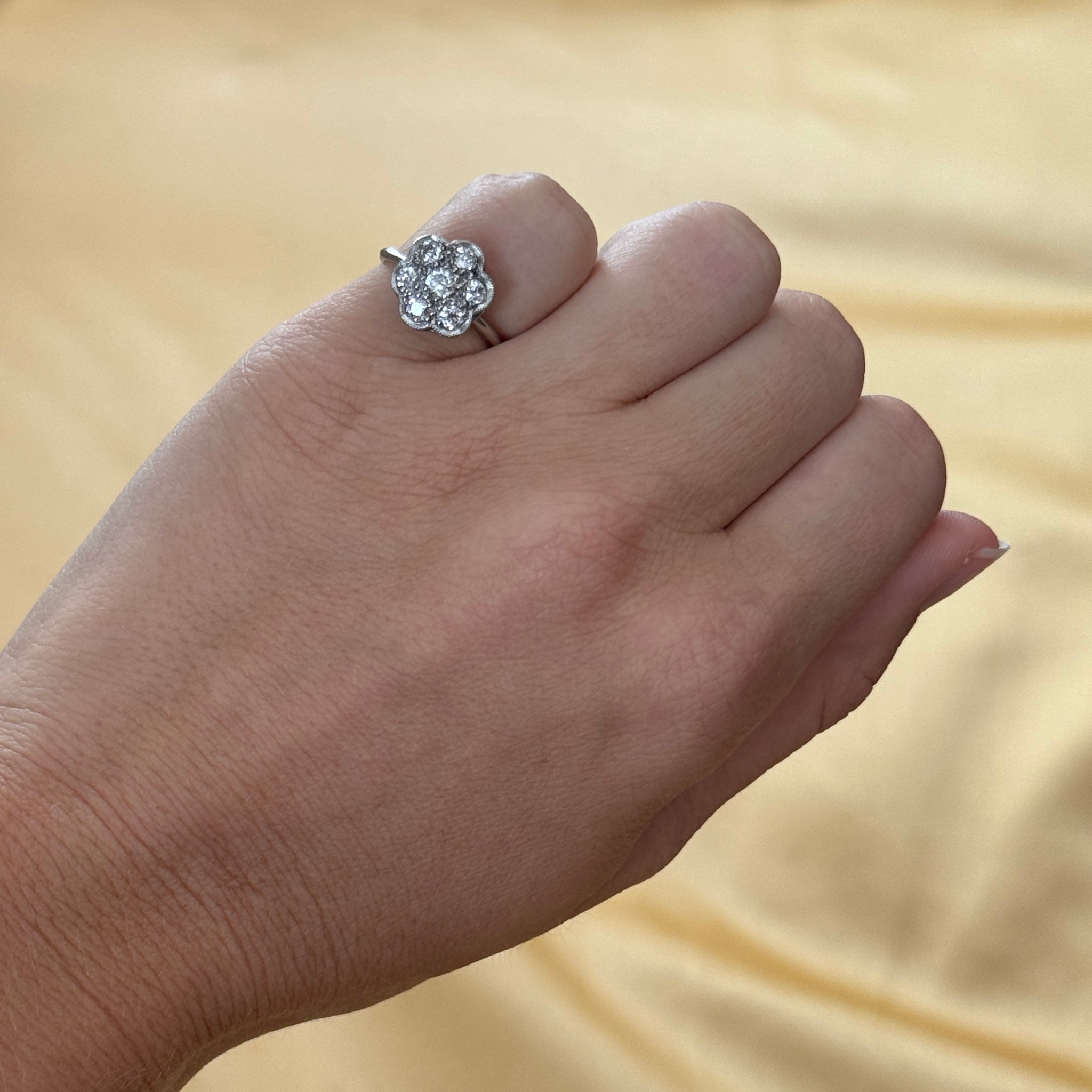 Edwardian Diamond Flower Cluster Platinum Ring