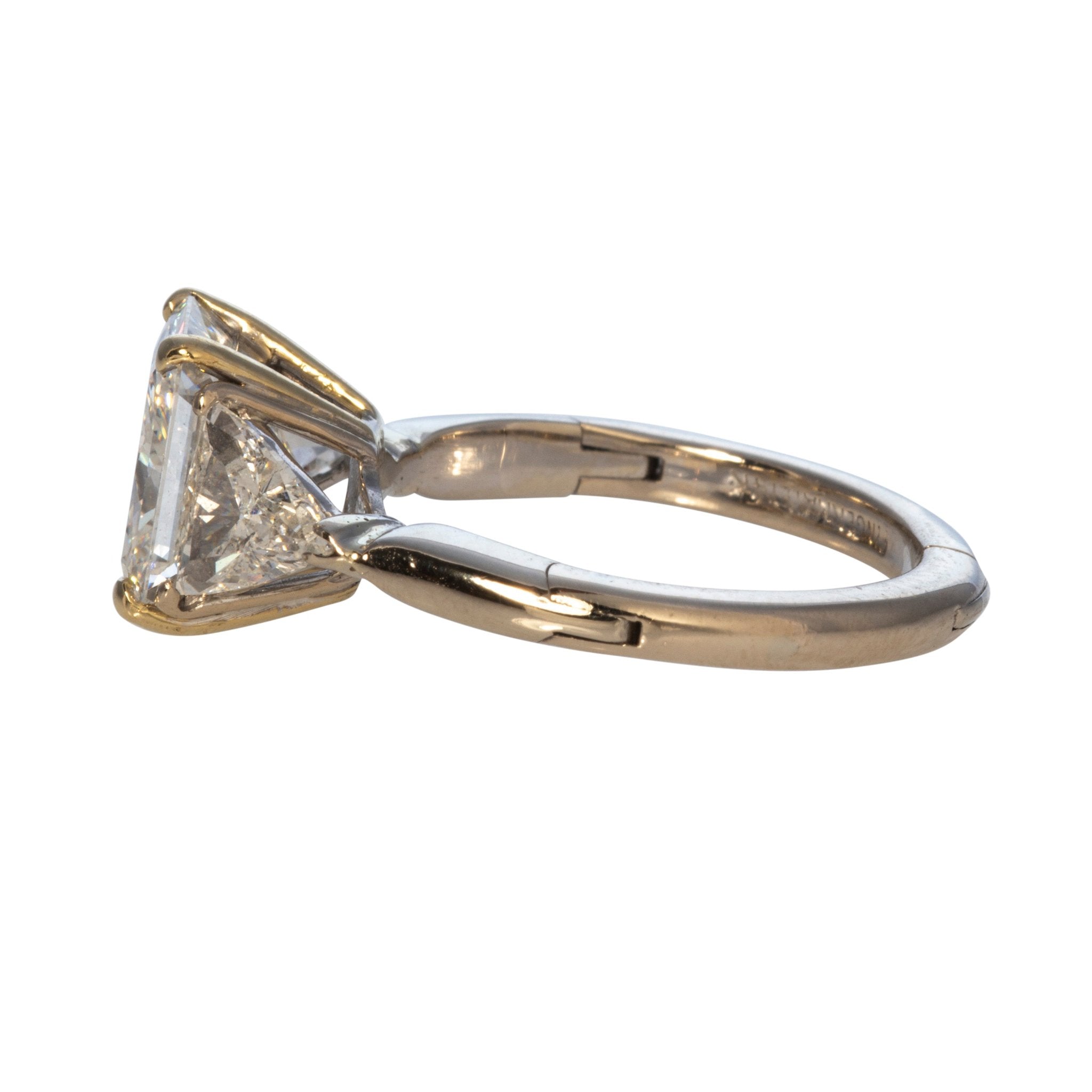 Estate 3.26ct Radiant Center & 1.0ct Trillian Side Diamond Platinum Ring