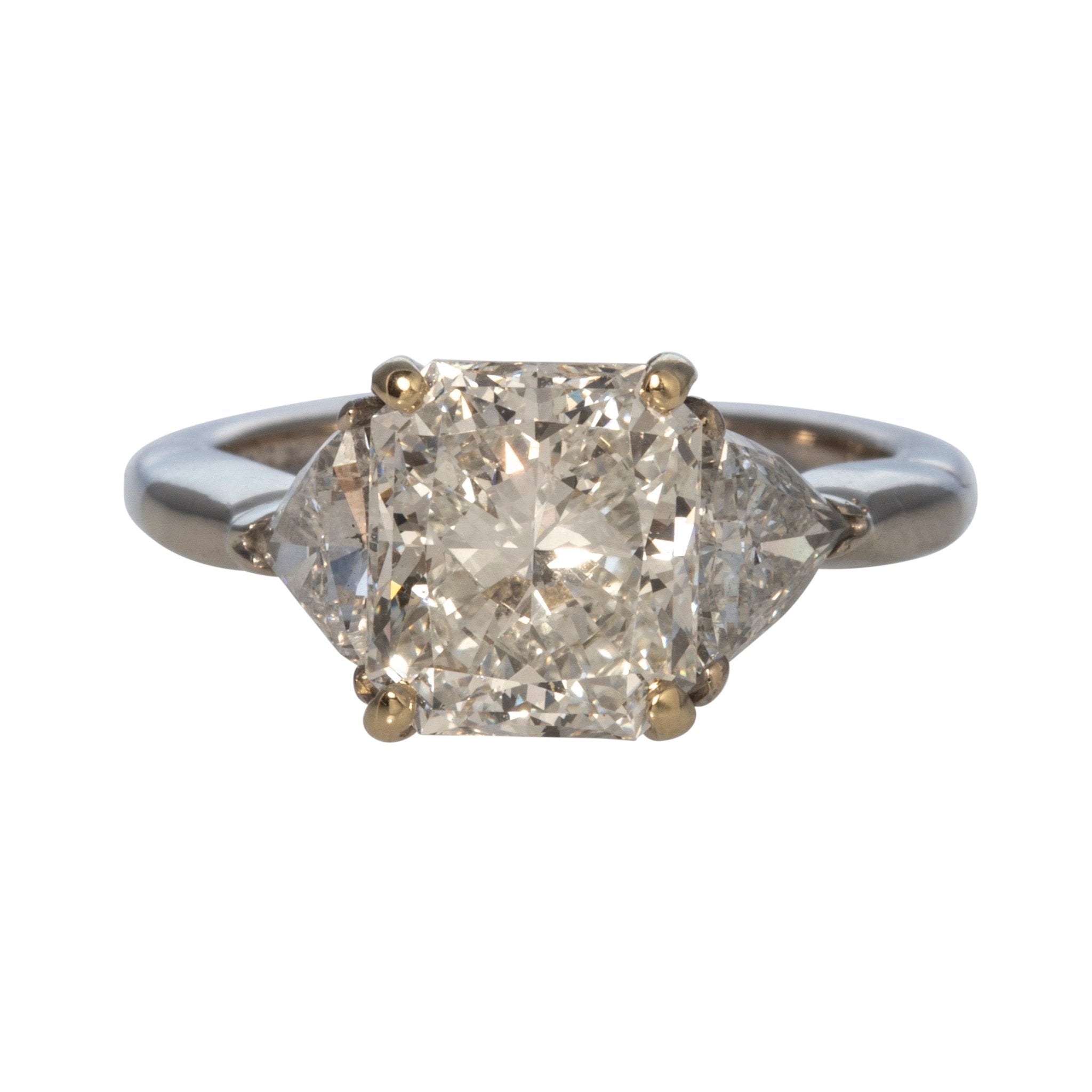 Estate 3.26ct Radiant Center & 1.0ct Trillian Side Diamond Platinum Ring