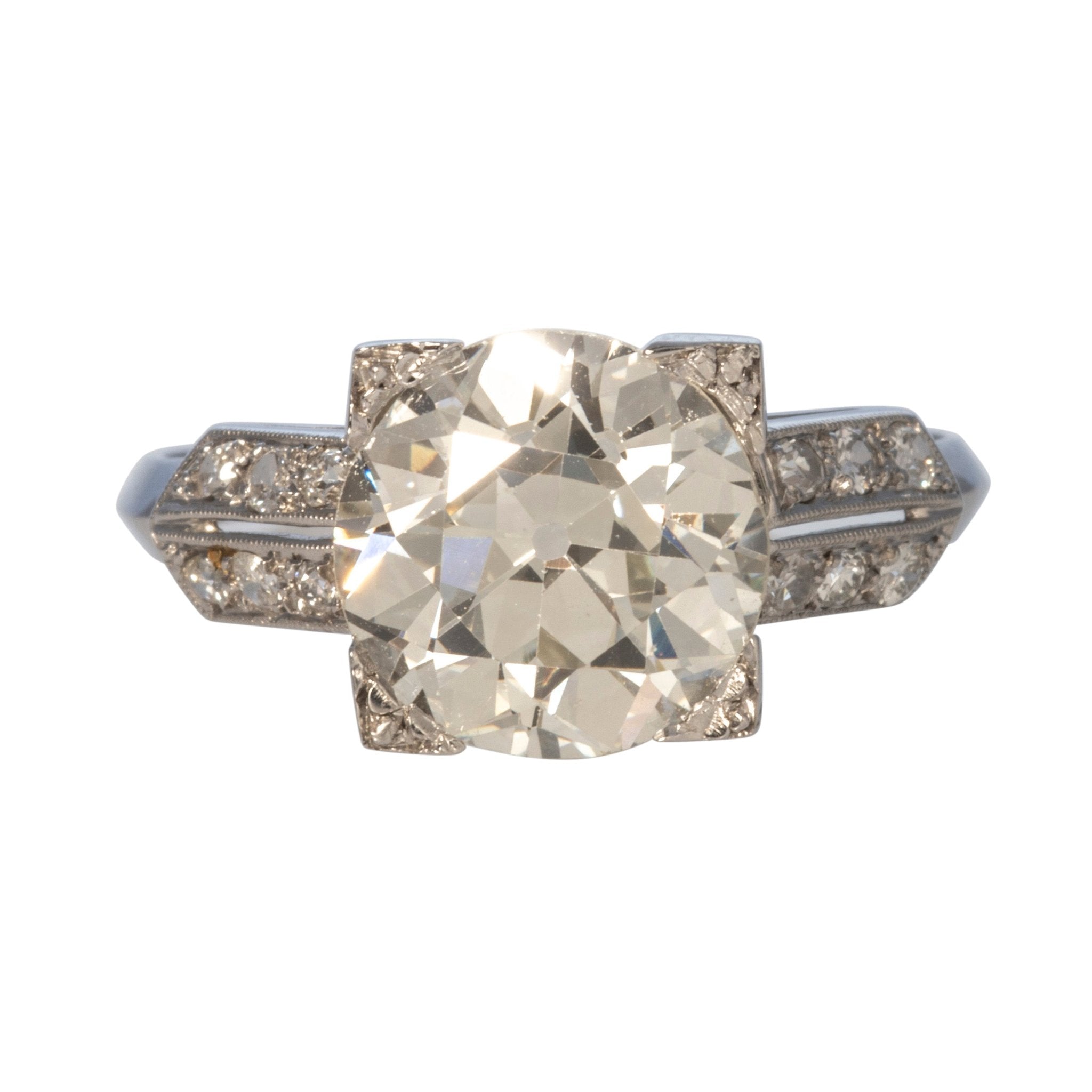 Art Deco 4.07ct Old European Cut Diamond Platinum Ring