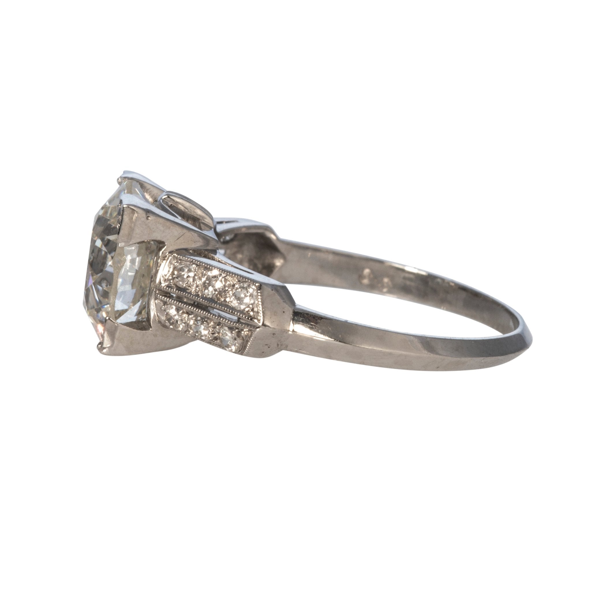 Art Deco 4.07ct Old European Cut Diamond Platinum Ring