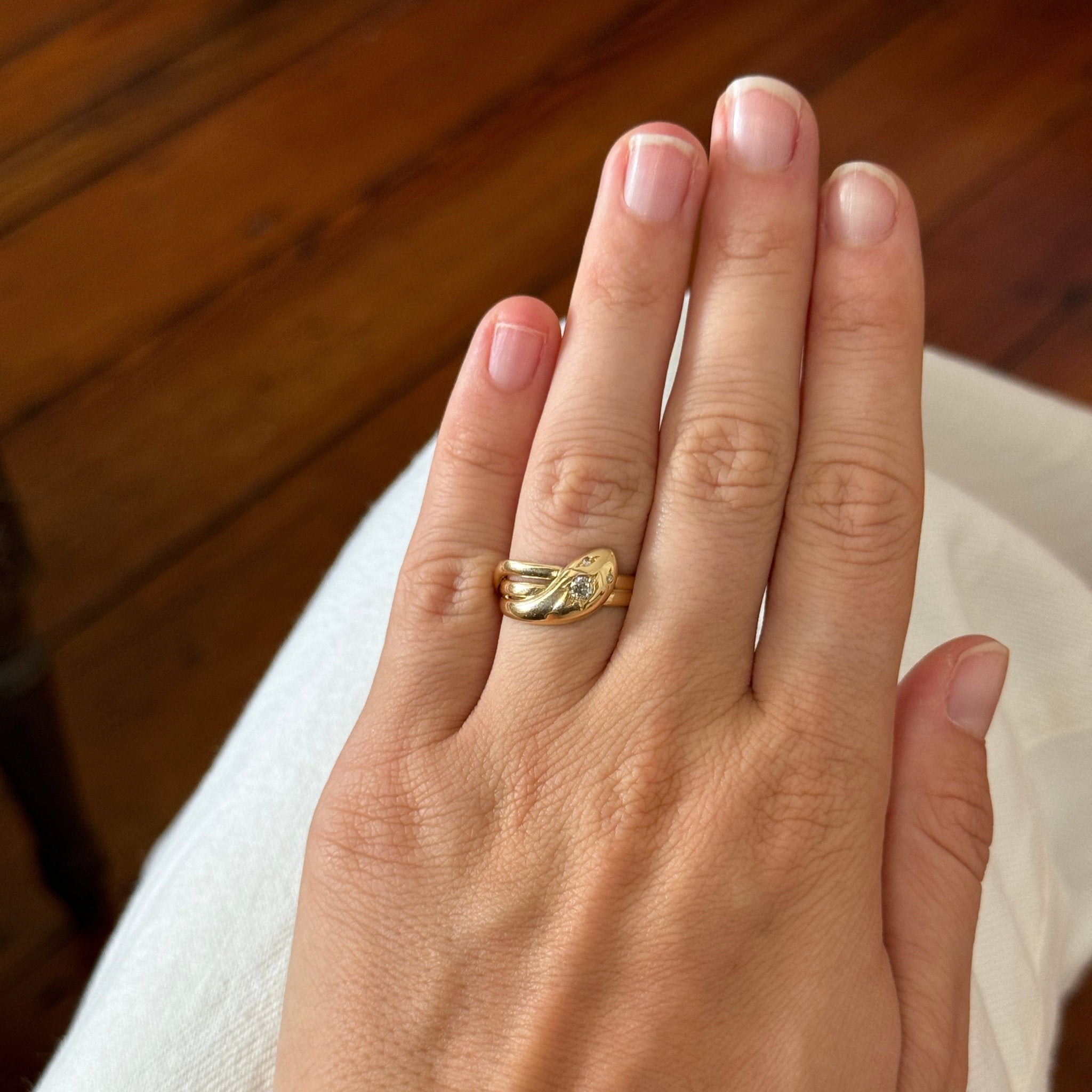 Edwardian Diamond 18K Gold Snake Ring