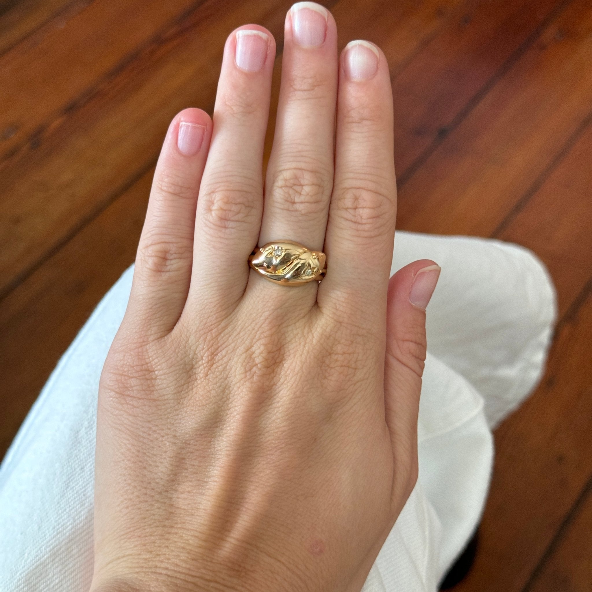 Edwardian Diamond 18K Gold Double Snake Ring