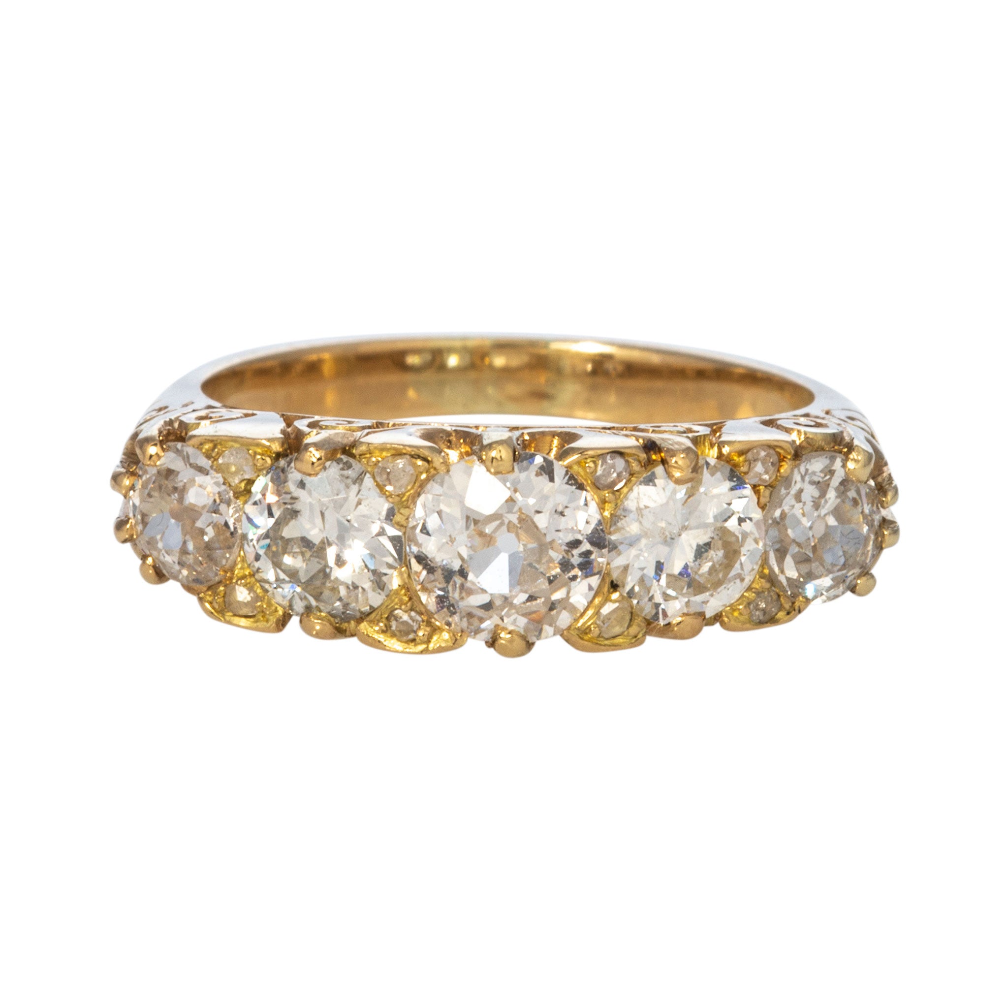 Victorian 1.75ctw Diamond Five-Stone 18K Yellow Gold Ring