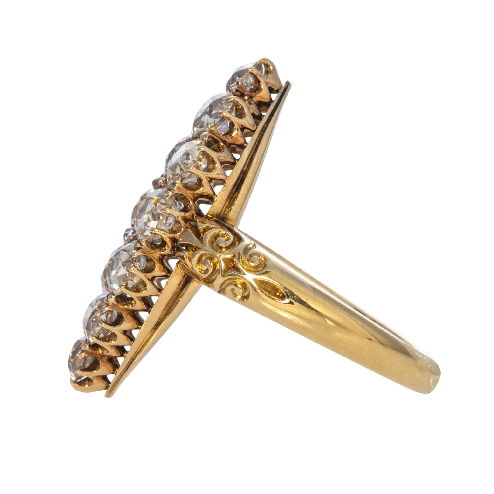 Art Deco 4.0ctw Diamond Navette Cluster 18K Yellow Gold Ring