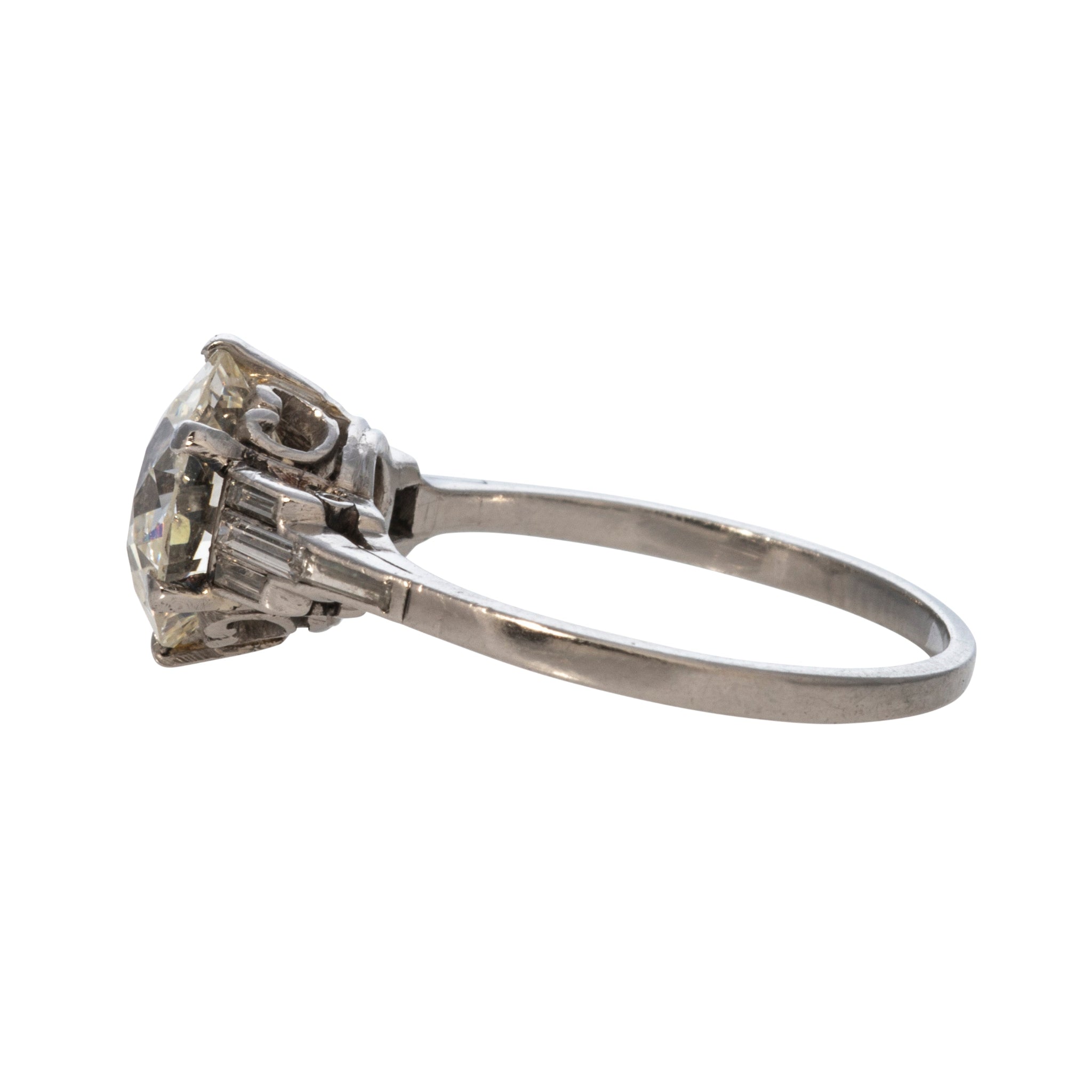 Art Deco 2.33ct Old European & Baguette Side Diamond Platinum Ring