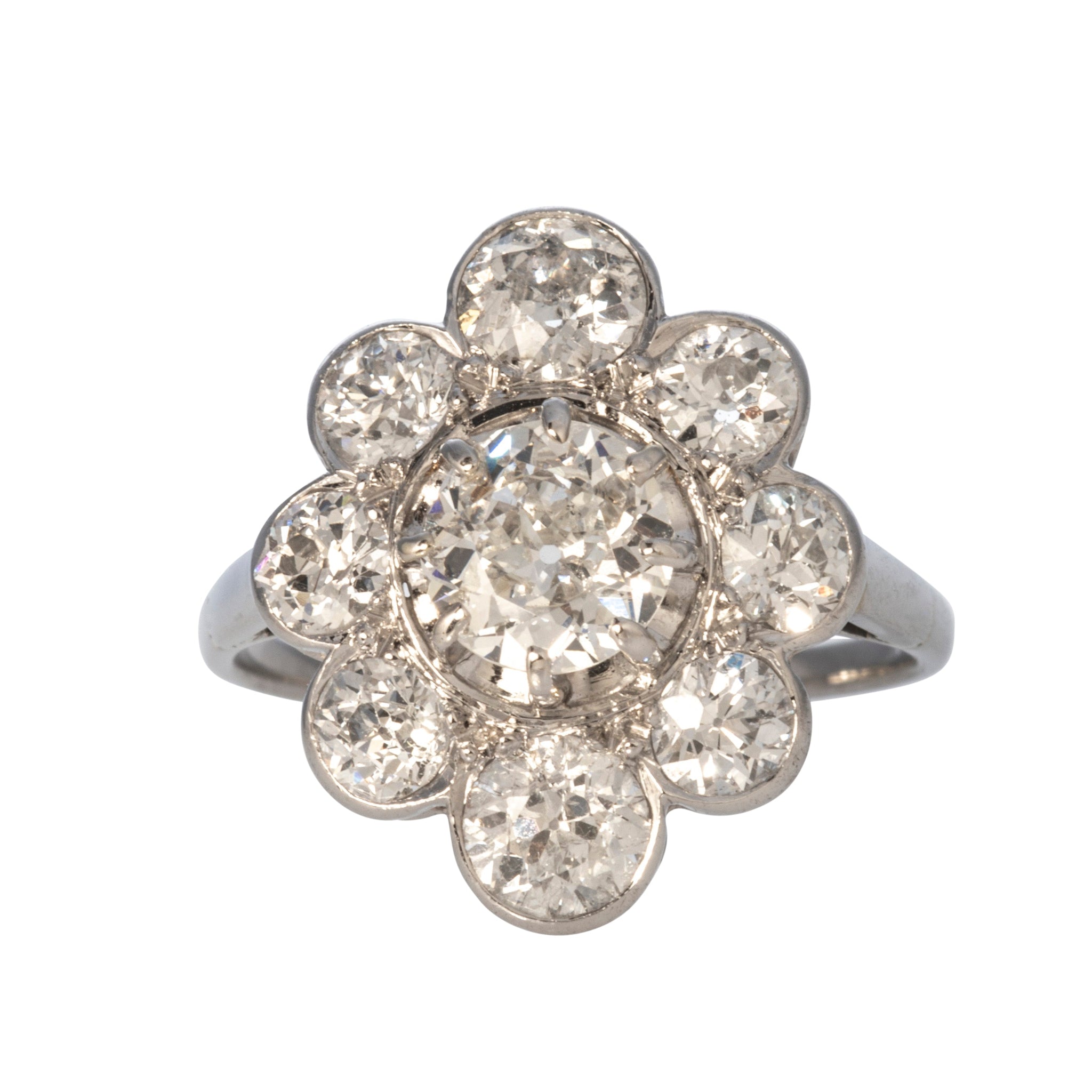 Vintage Diamond Flower Cluster Platinum Ring