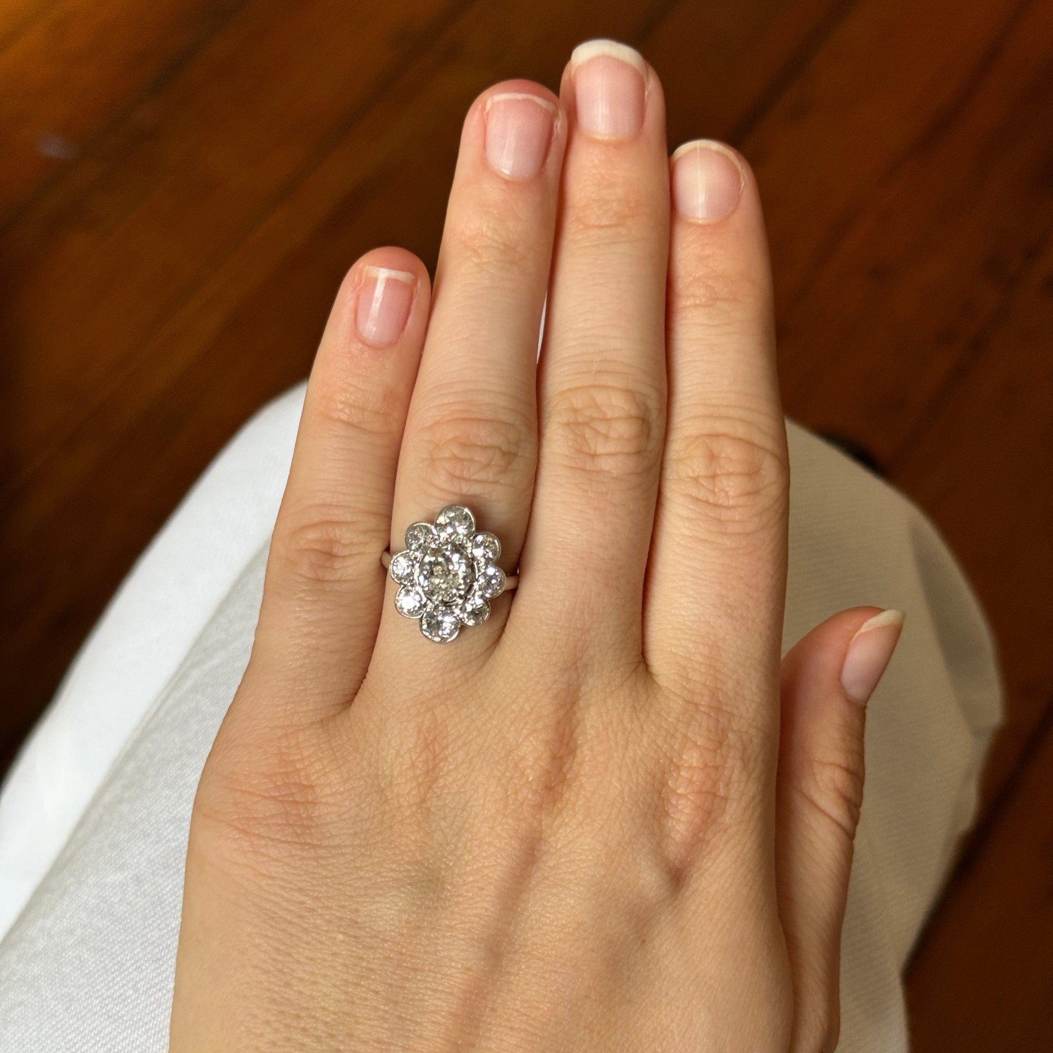 Vintage Diamond Flower Cluster Platinum Ring