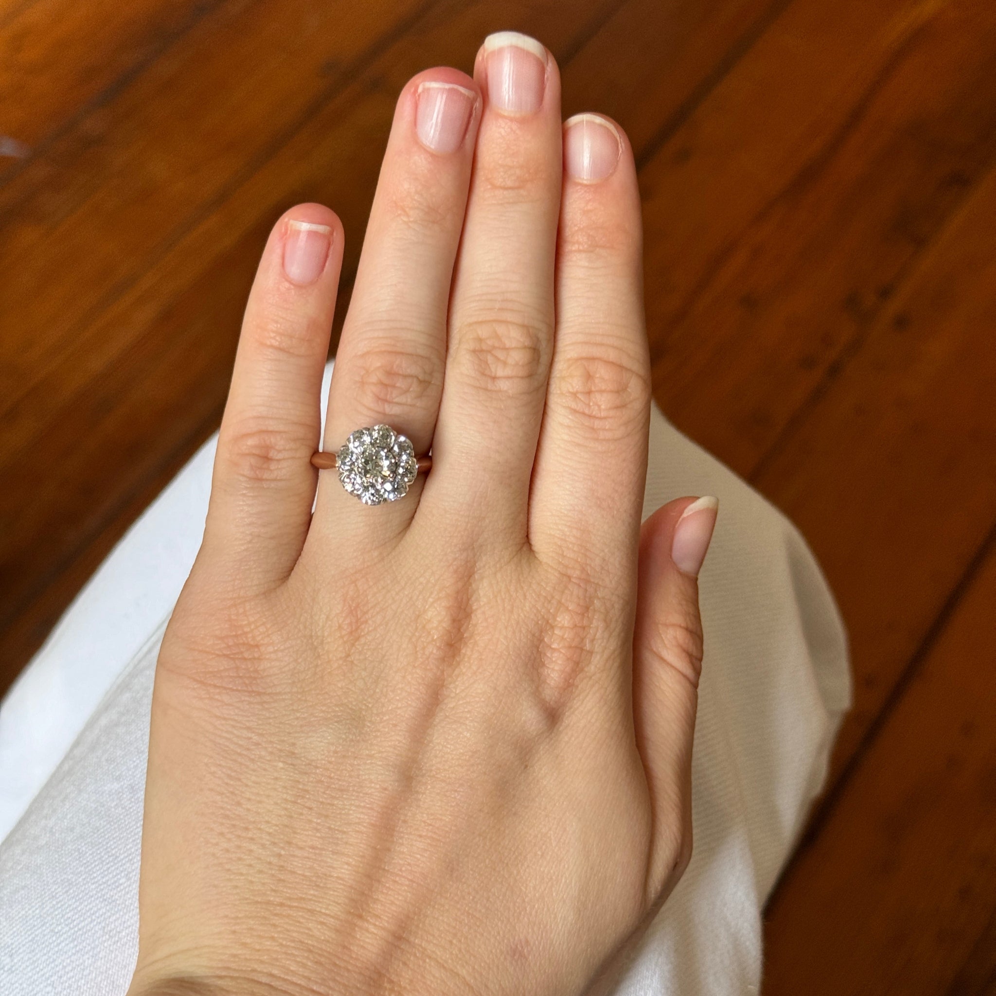 Vintage Old Mine Cut Diamond Flower Cluster Engagement Ring