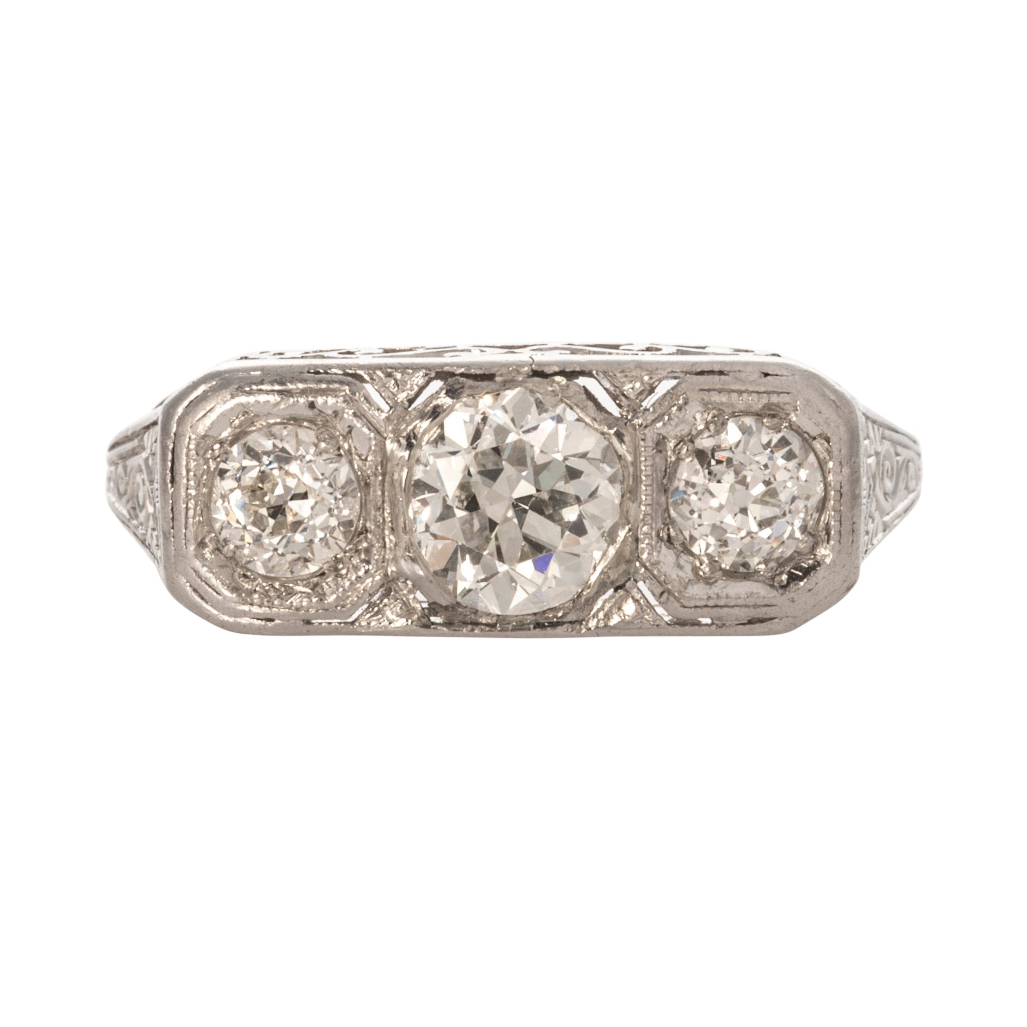 Art Deco Diamond Three Stone Platinum Ring