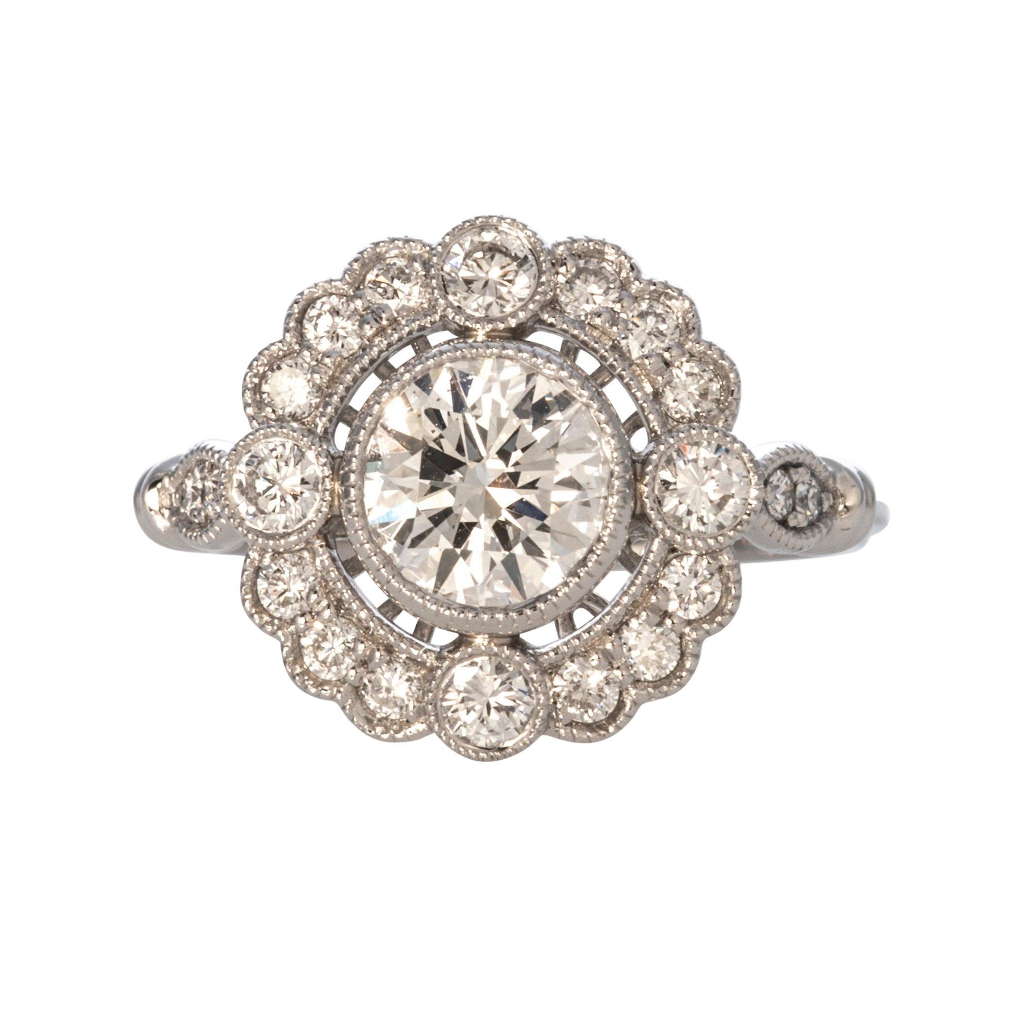 Victorian Style 1.47ctw Round Diamond Cluster Engagement Ring