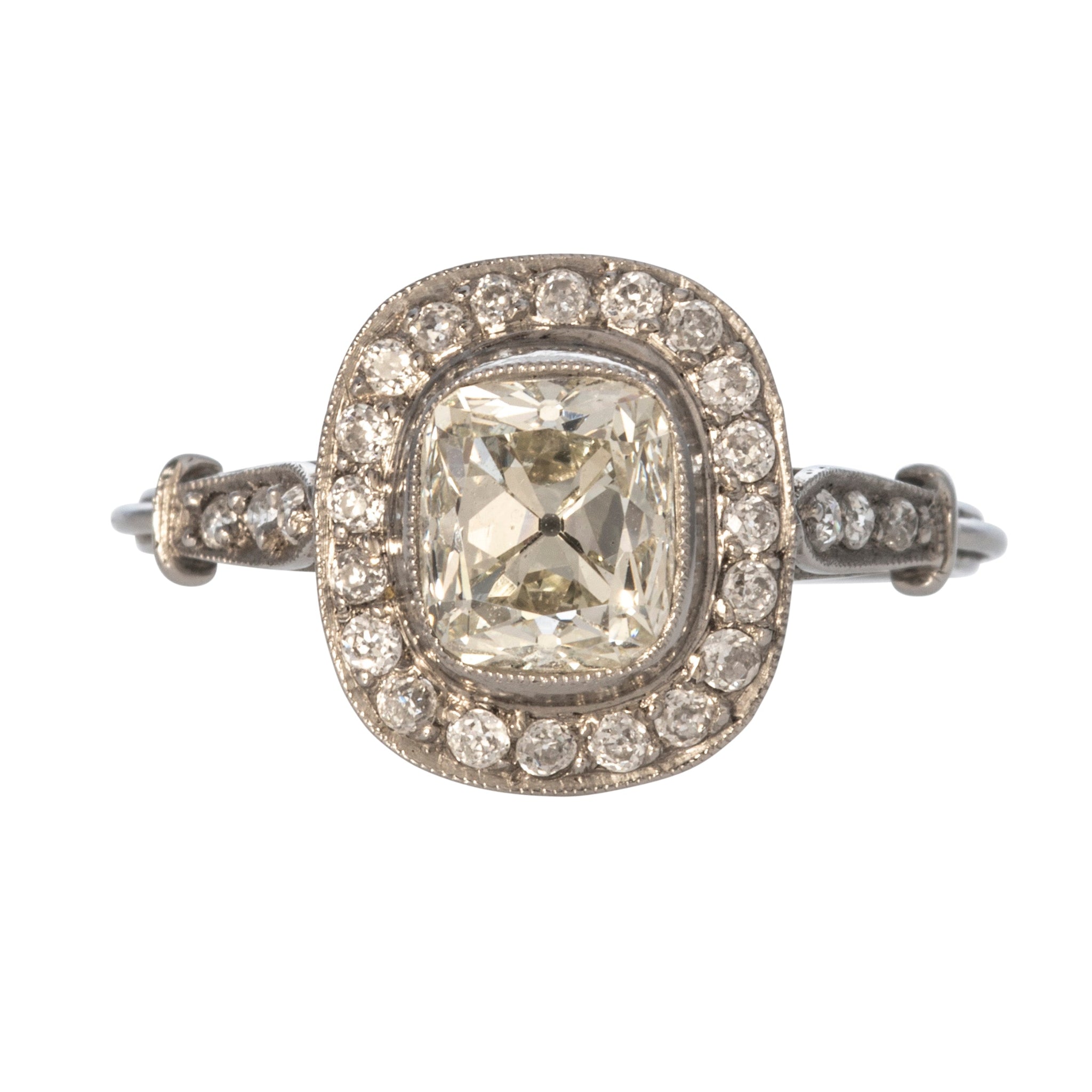 Art Deco 1.28ctw Cushion Diamond Engagement Ring