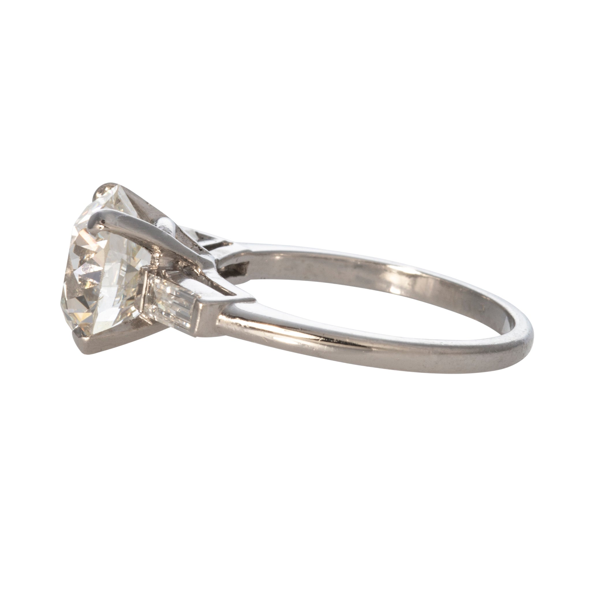 Estate 3.62ct Round & .32ct Baguette Side Diamond Platinum Ring