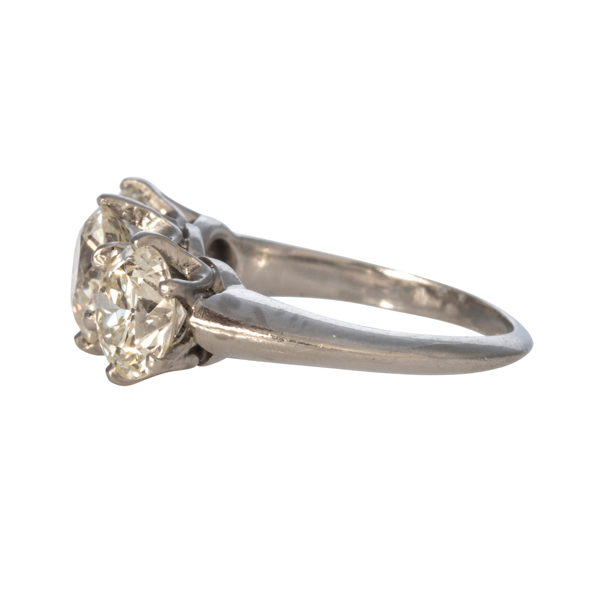 Vintage 3.92ctw Old European Cut Diamond Three-Stone Platinum Ring