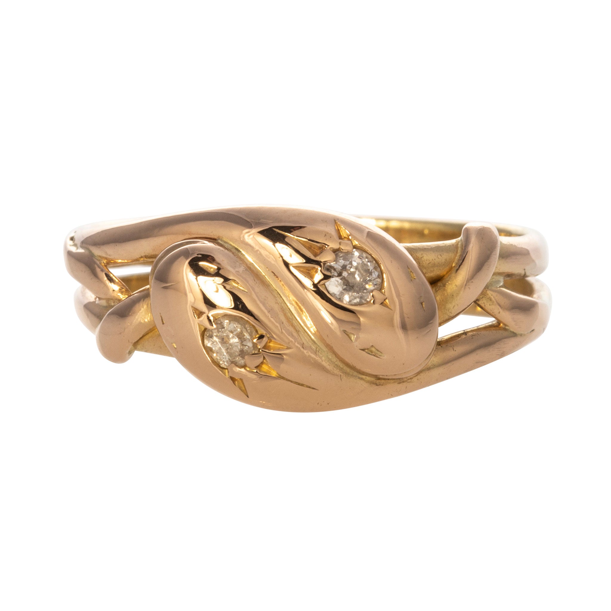 Vintage Diamond 18K Gold Double Snake Ring