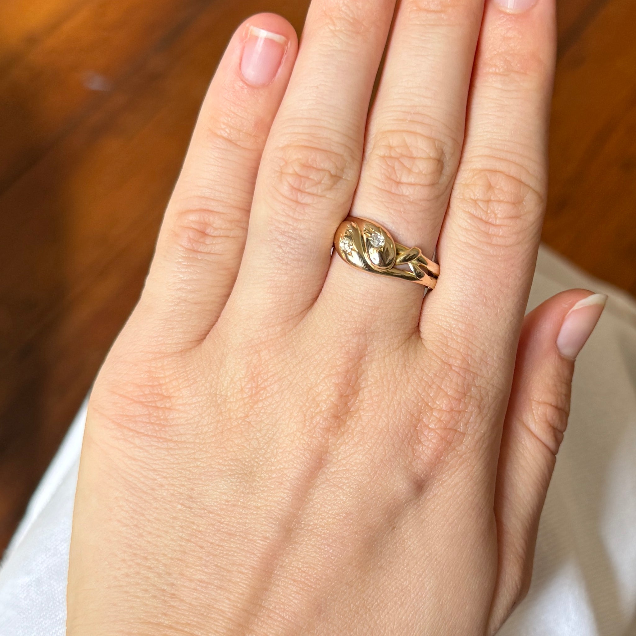 Vintage Diamond 18K Gold Double Snake Ring