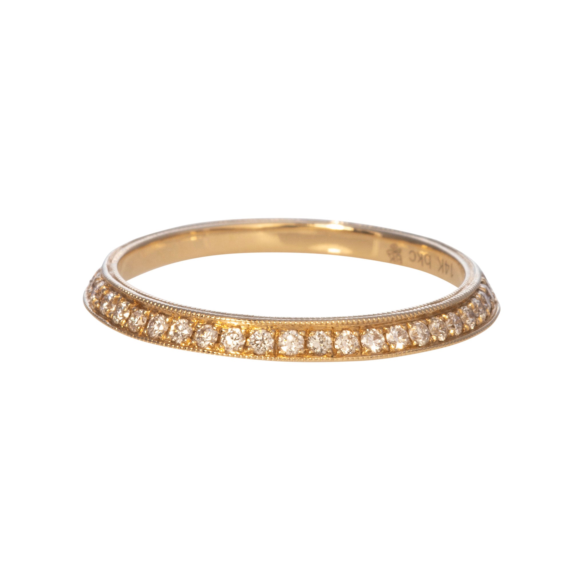 Diamond Milgrain 14K Yellow Gold Half Knife Edge Eternity Band