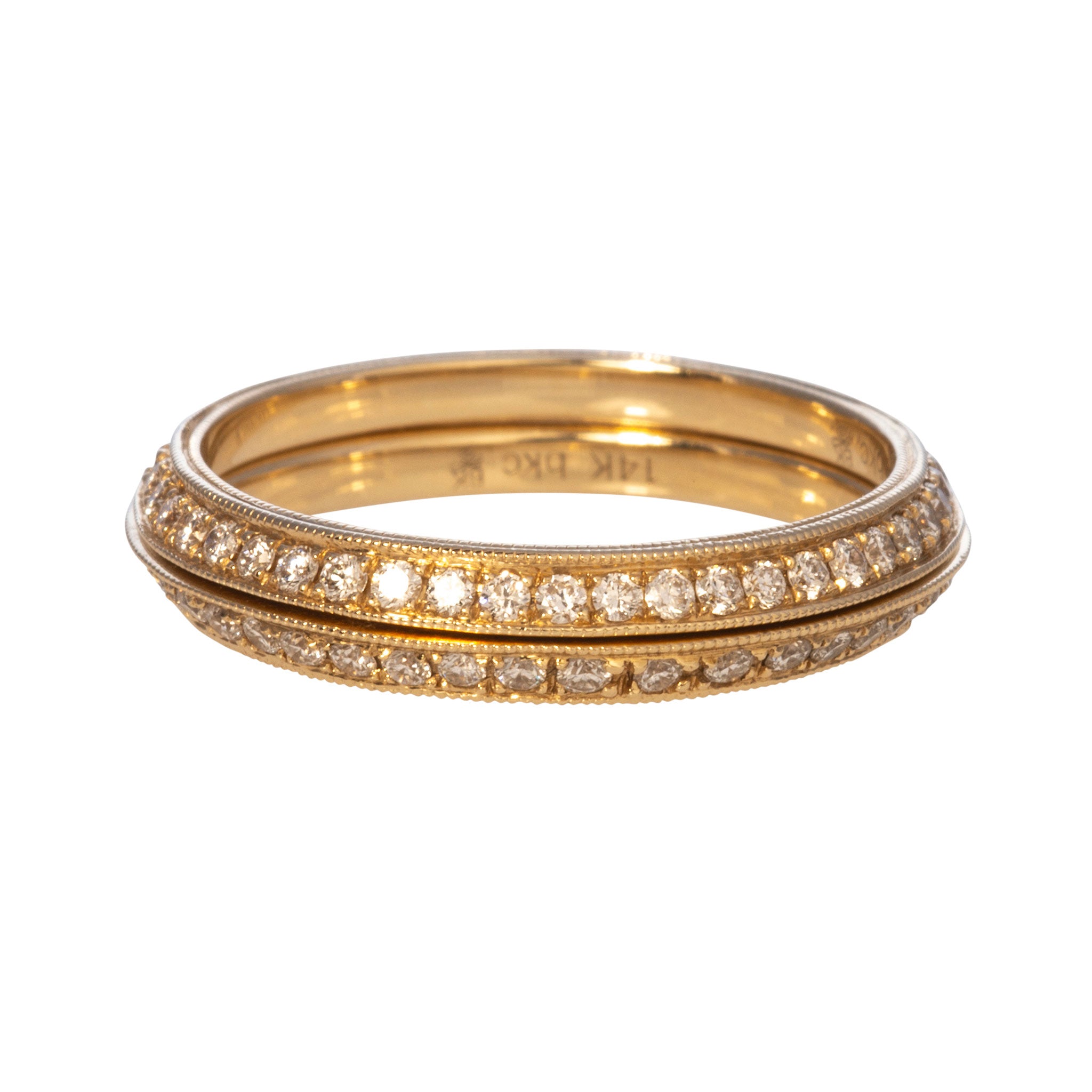 Diamond Milgrain 14K Yellow Gold Half Knife Edge Eternity Band