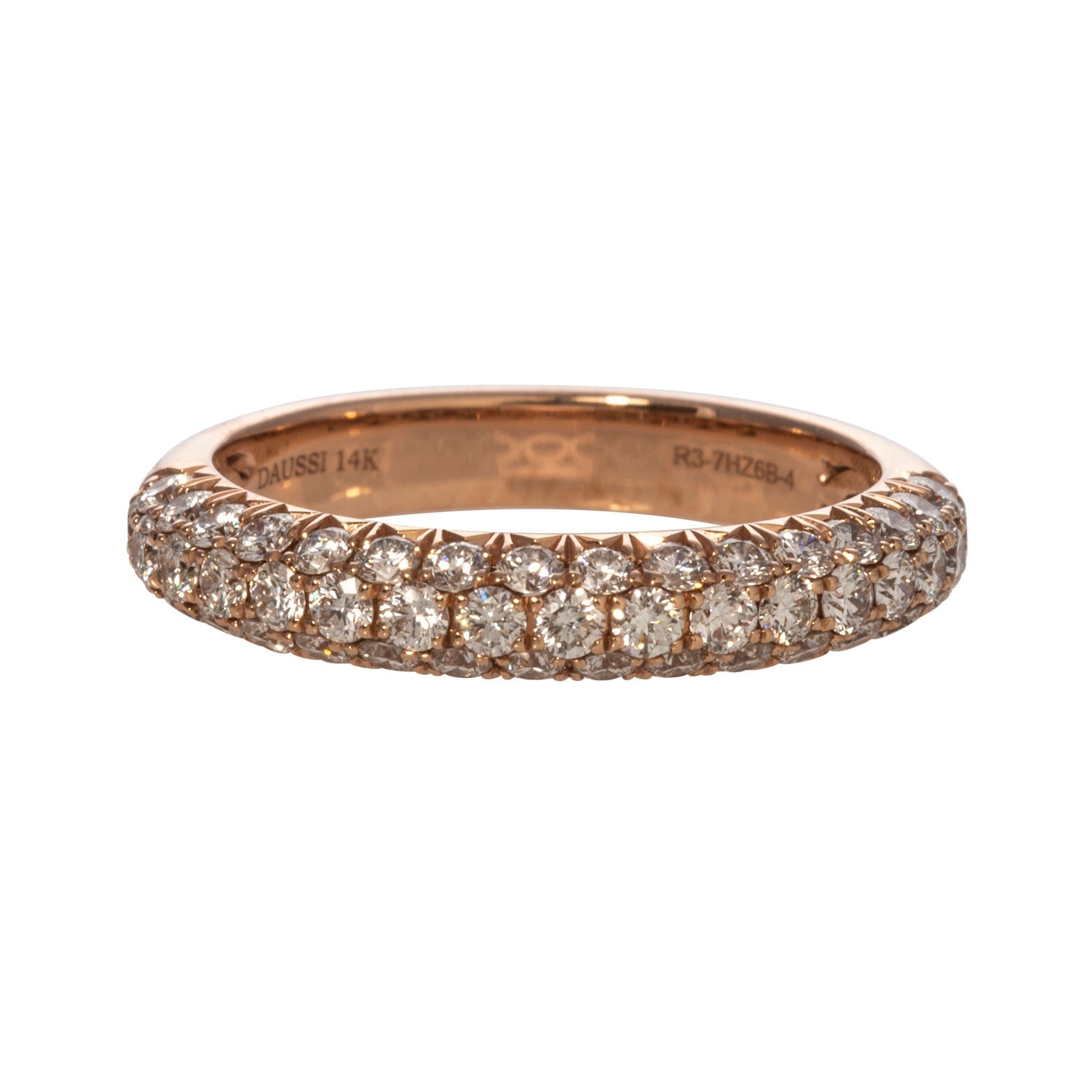 Henri Daussi Diamond Triple Row Pavé 14K Rose Gold Band