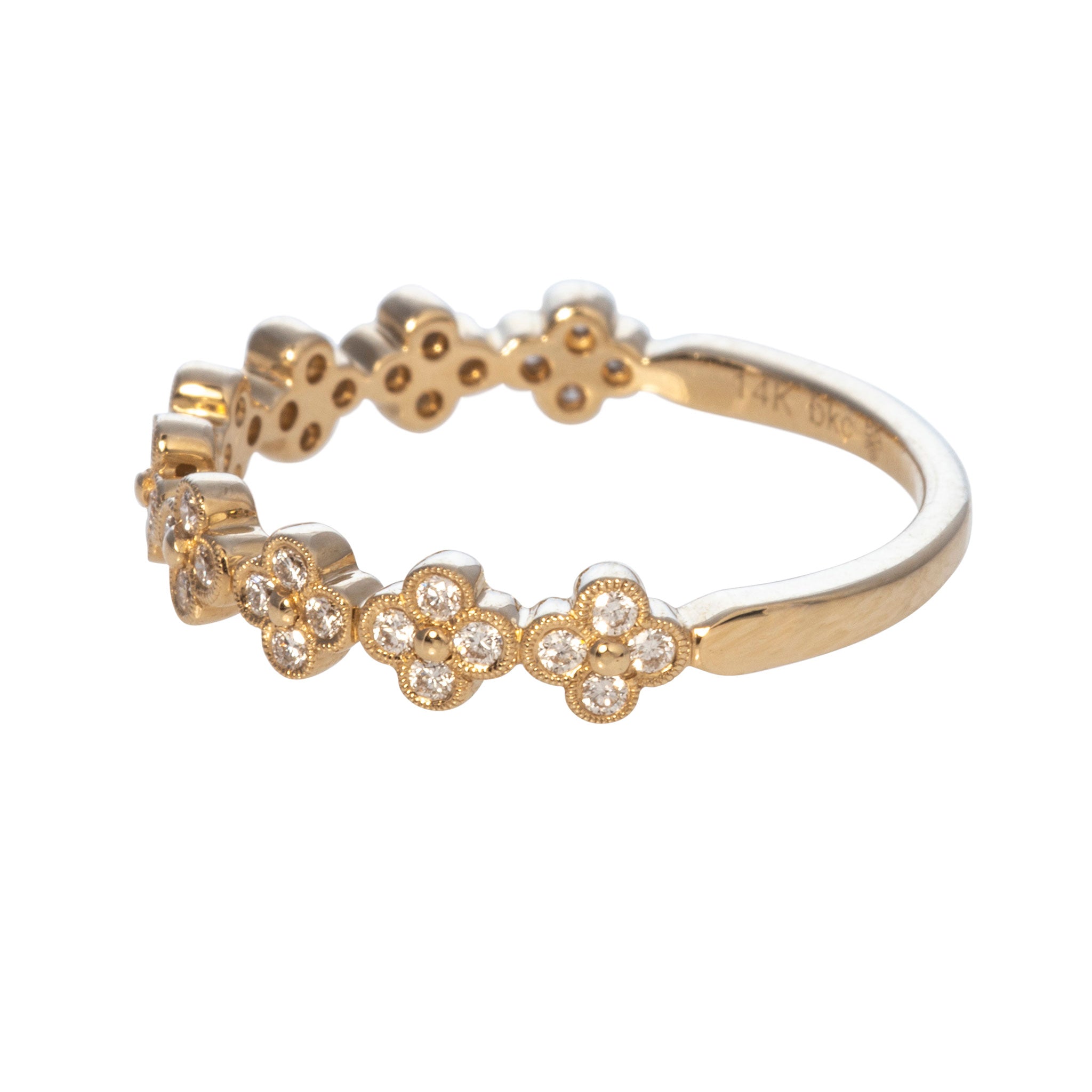 Diamond Clover Milgrain 14K Yellow Gold Halfway Band