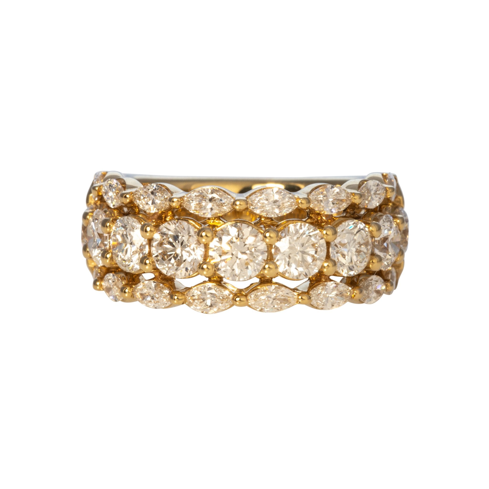 3.30ctw Round & Marquise Diamond Three-Row 18K Gold Ring