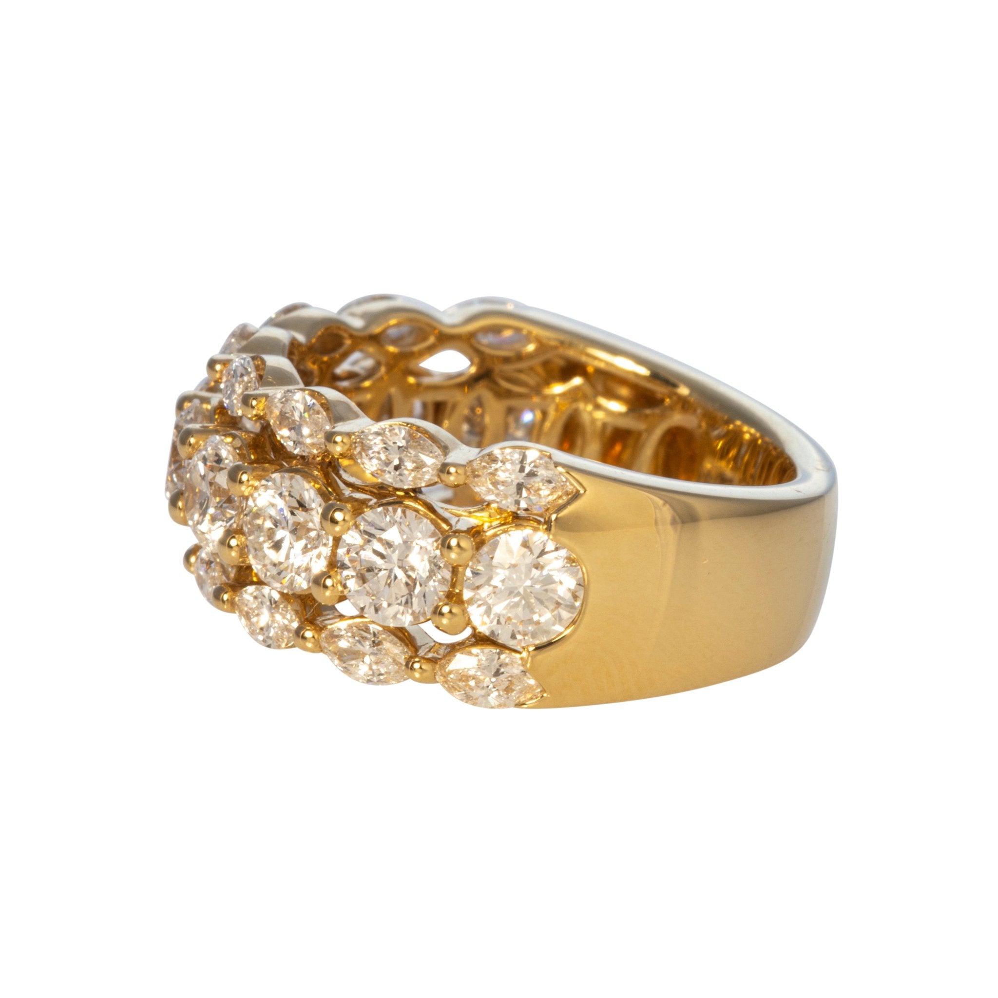 3.30ctw Round & Marquise Diamond Three-Row 18K Gold Ring