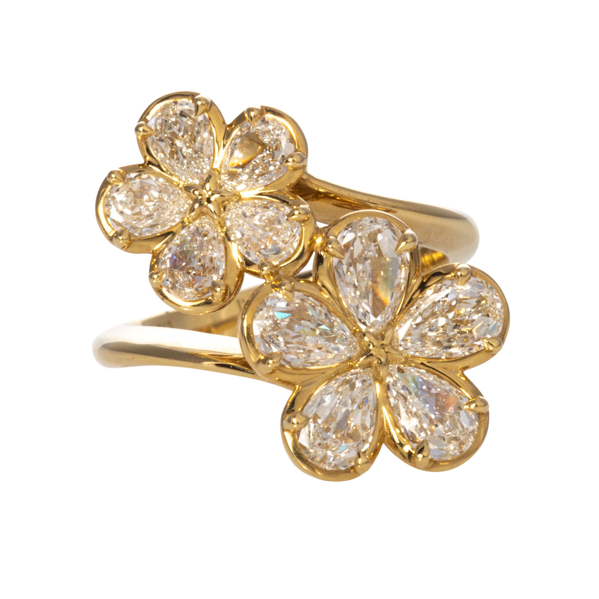 Christopher Designs L’Amour Crisscut Pear Diamond Flower Bypass Ring