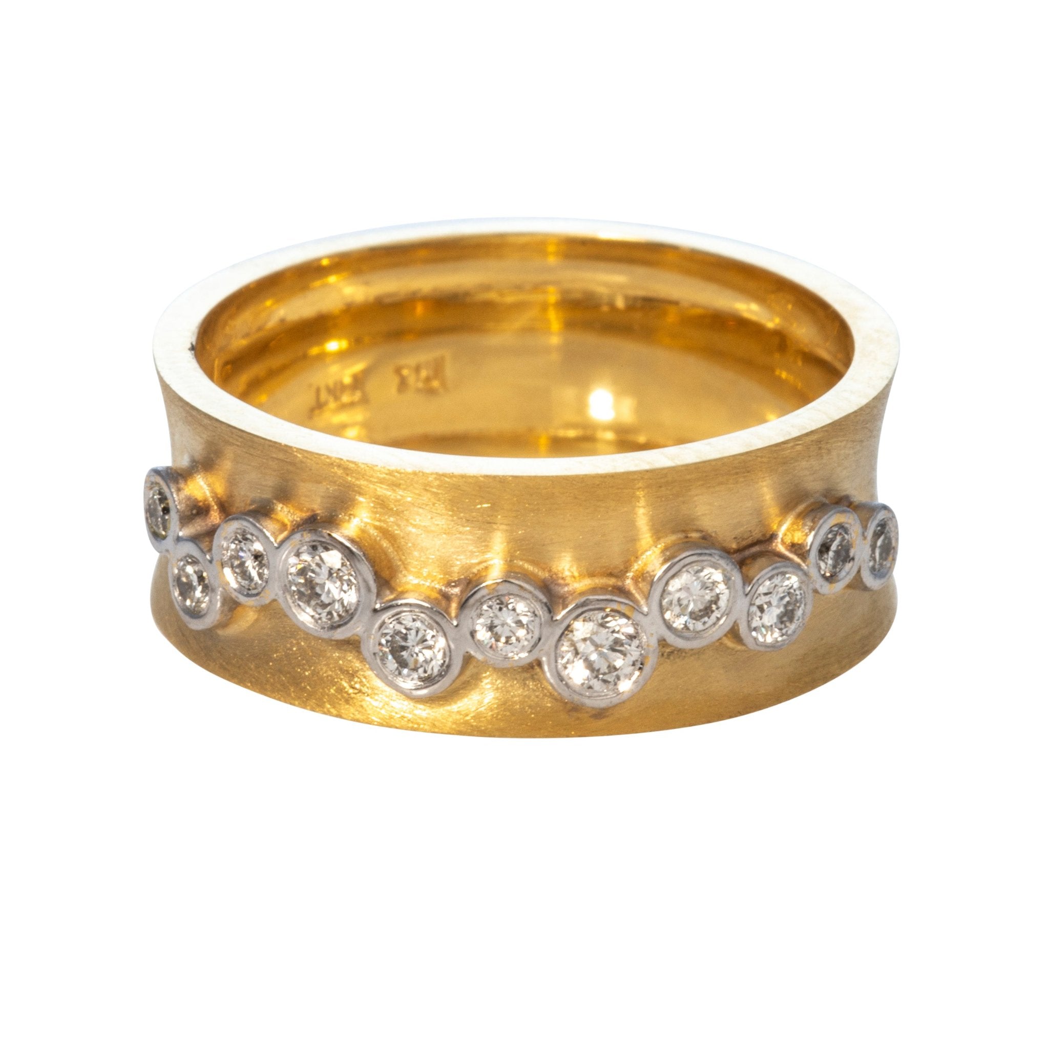 Diamond 14K Gold Satin Finish Wide Ring