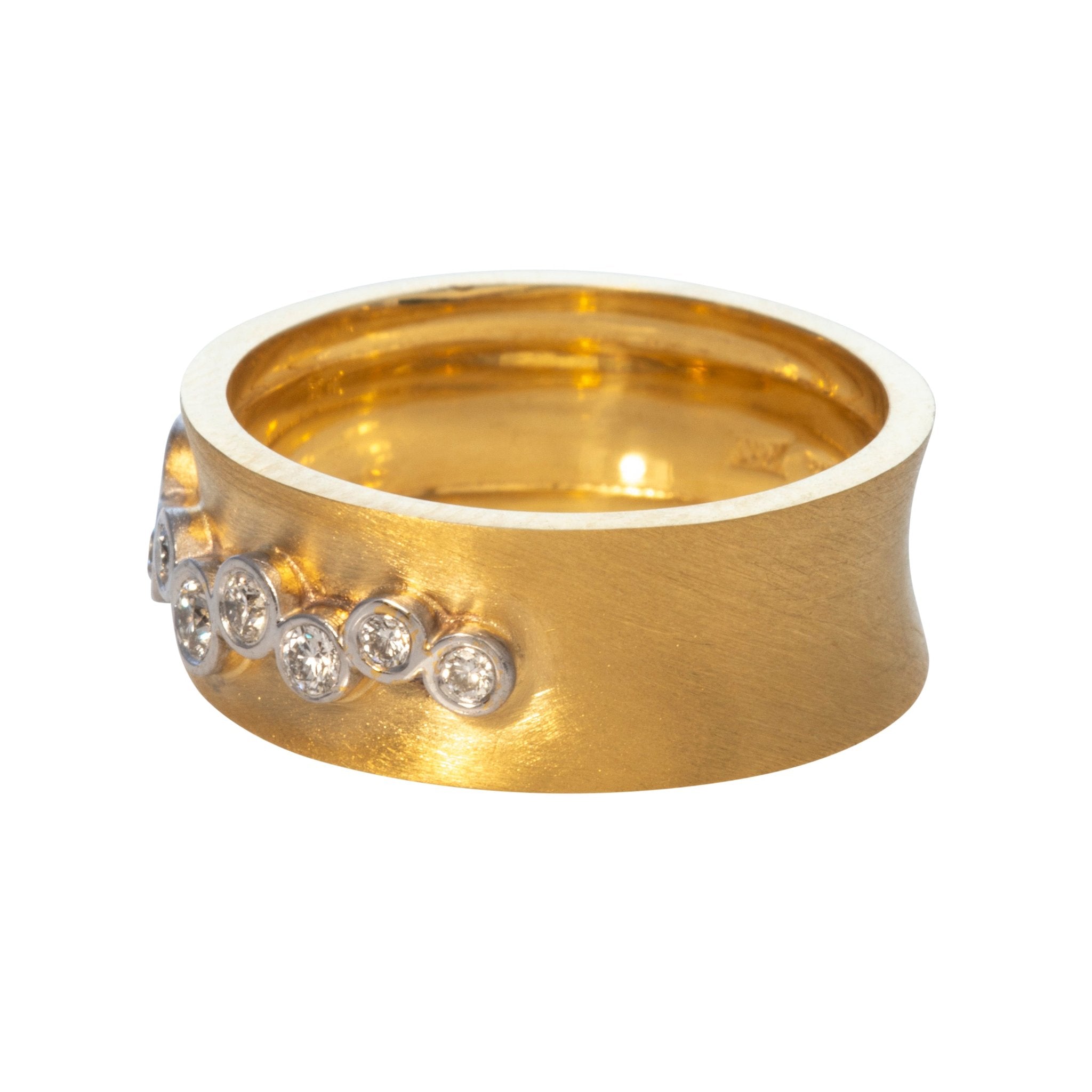 Diamond 14K Gold Satin Finish Wide Ring