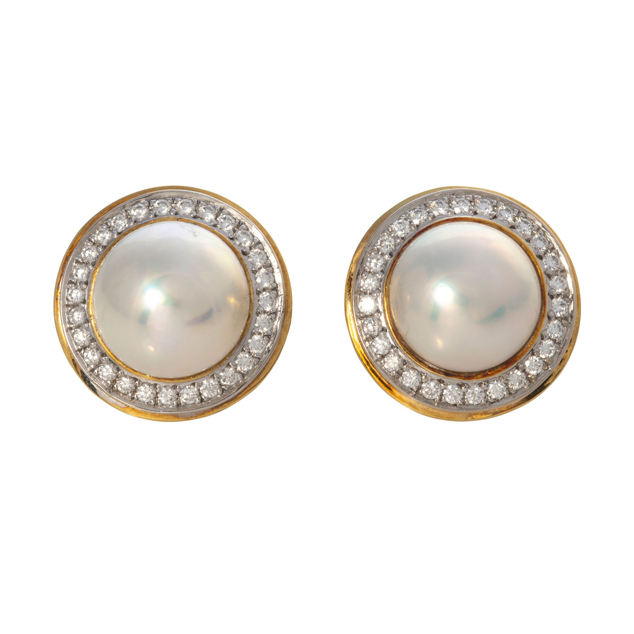 Vintage Mabe Pearl & Diamond 18K Gold Earrings